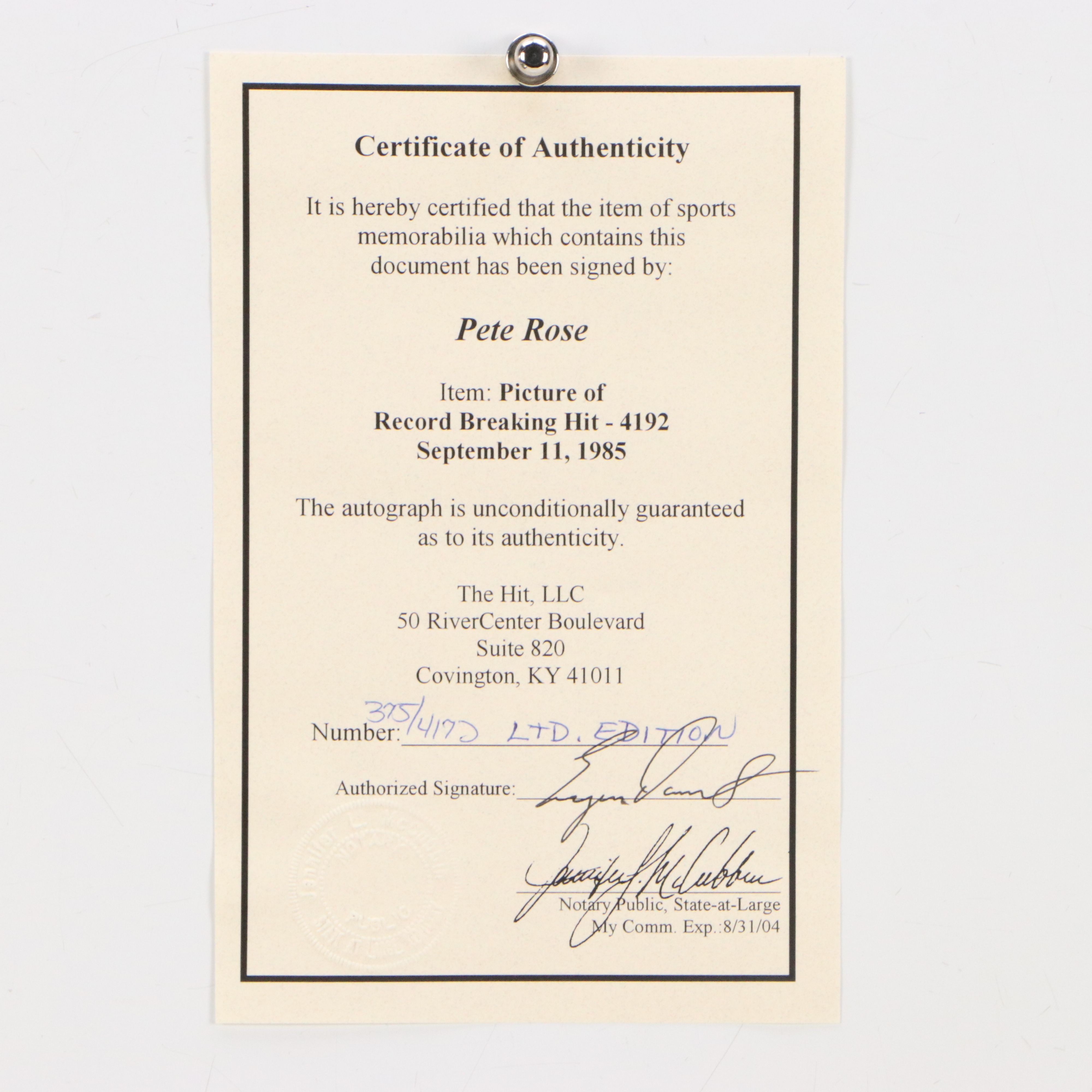 Pete Rose Signed Cincinnati Reds Record Breaking Hit Display