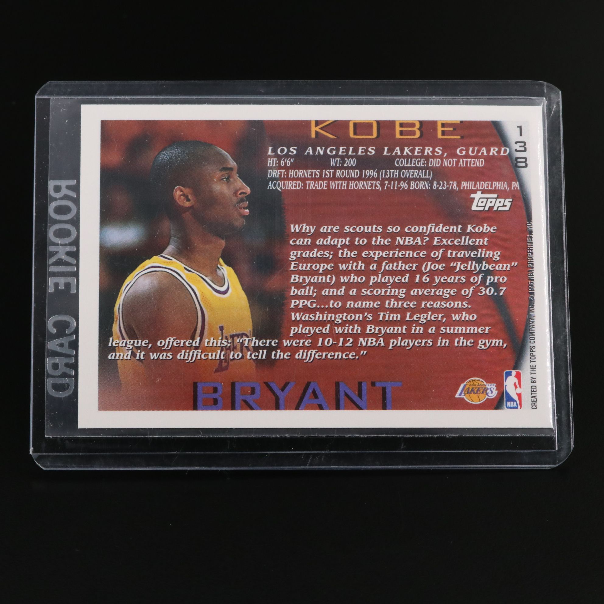 1996-97 Topps NBA 50th Kobe Bryant Los Angeles Lakers Rookie Basketball Card