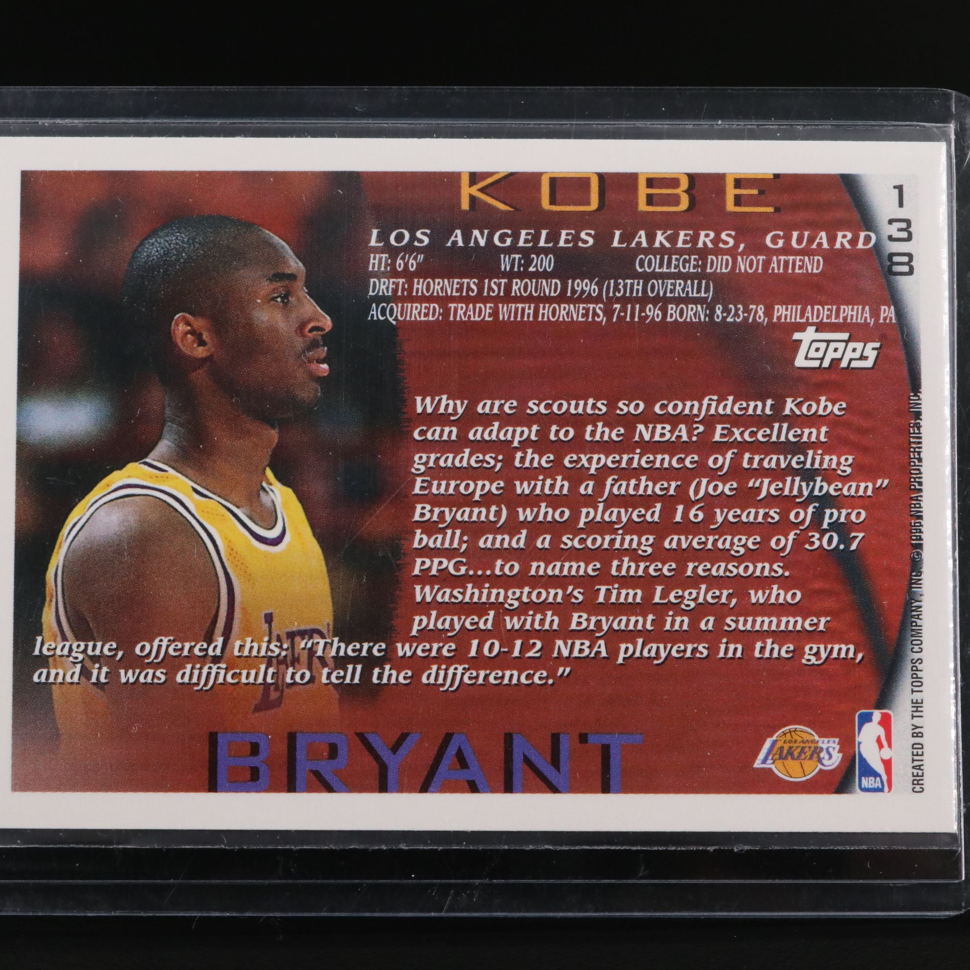 1996-97 Topps NBA 50th Kobe Bryant Los Angeles Lakers Rookie Basketball Card