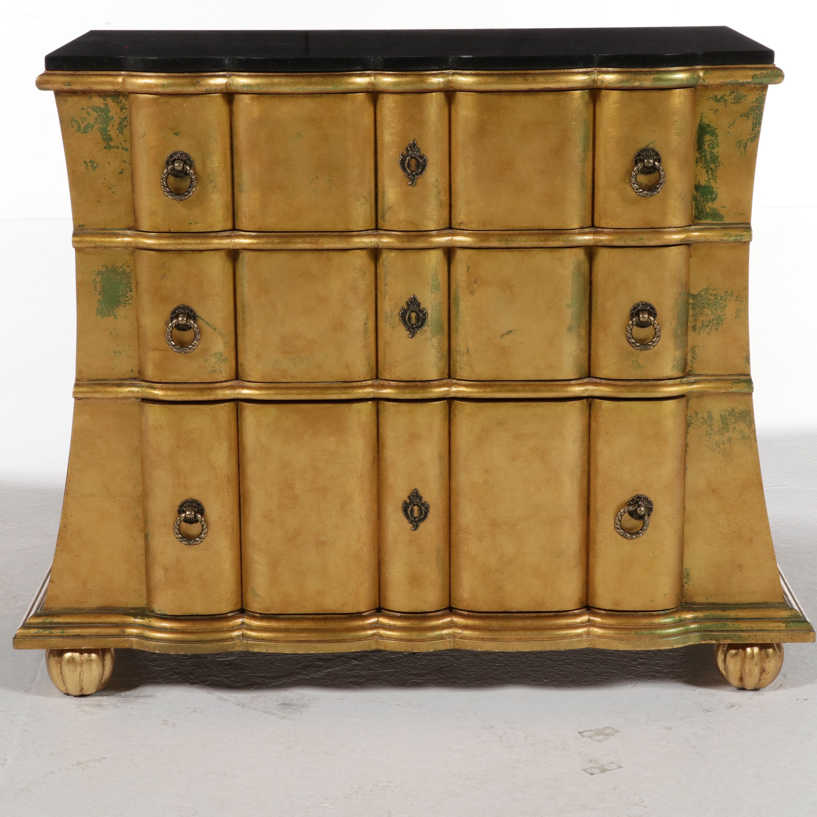 Pulaski Furniture Gilt Scallop-Front Three-Drawer Chest