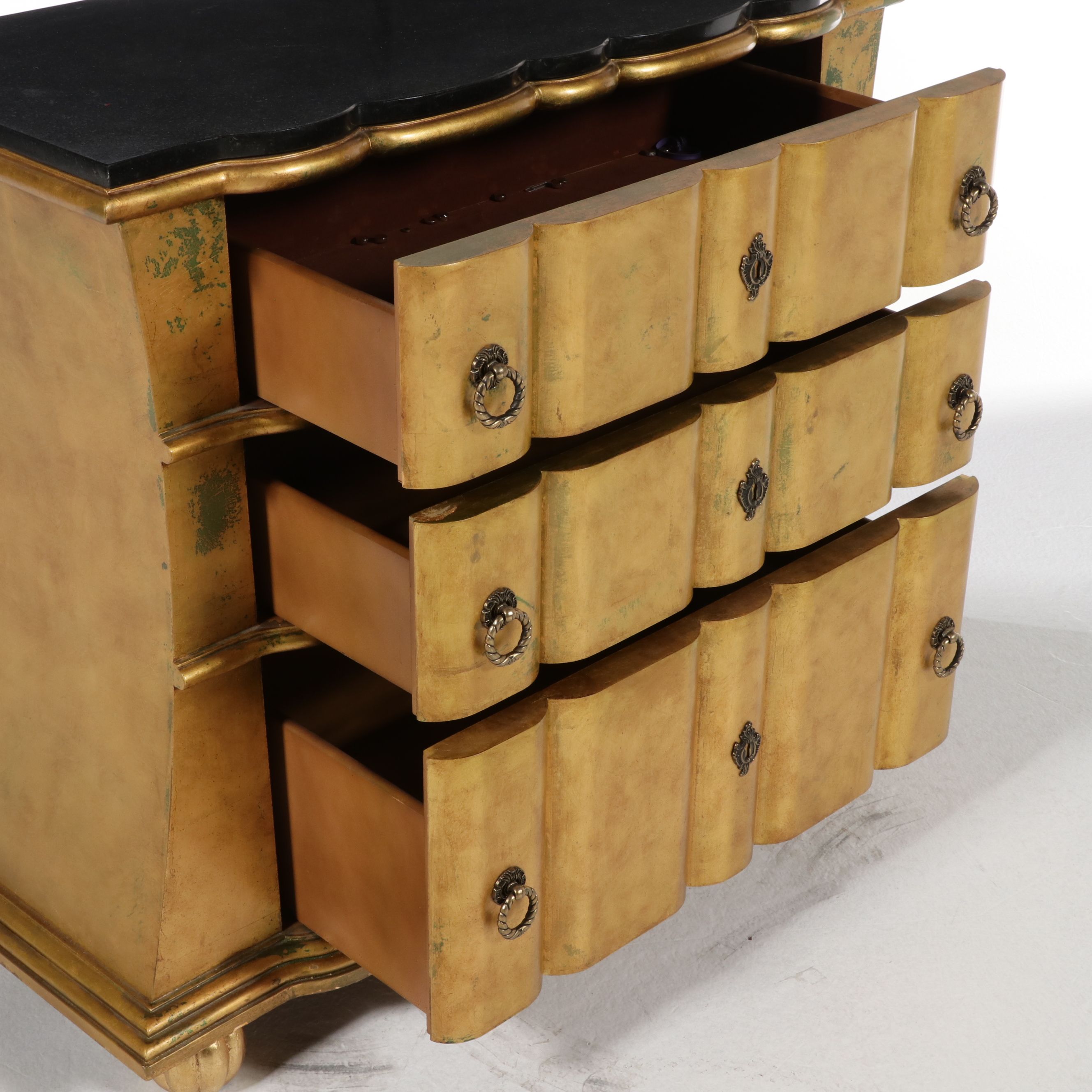 Pulaski Furniture Gilt Scallop-Front Three-Drawer Chest