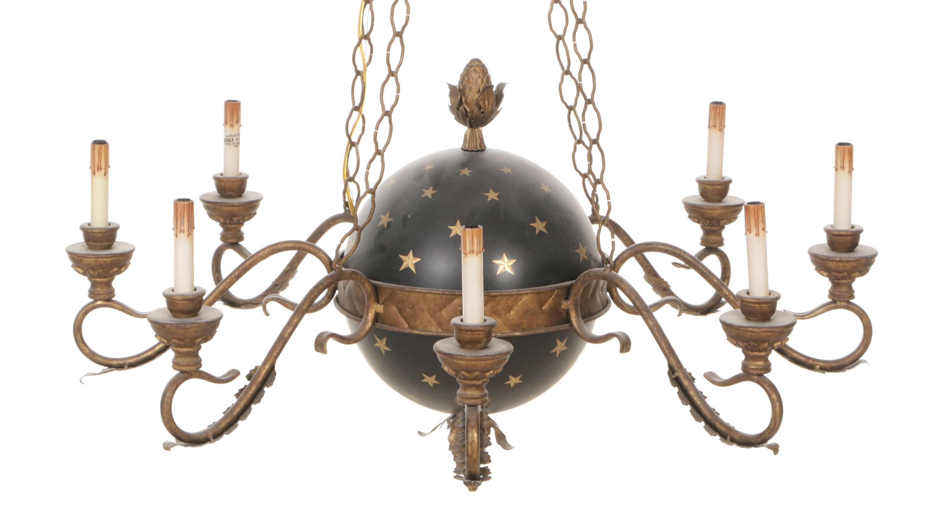 Currey & Company French Empire Style Star and Globe Eight-Arm Chandelier, 2009