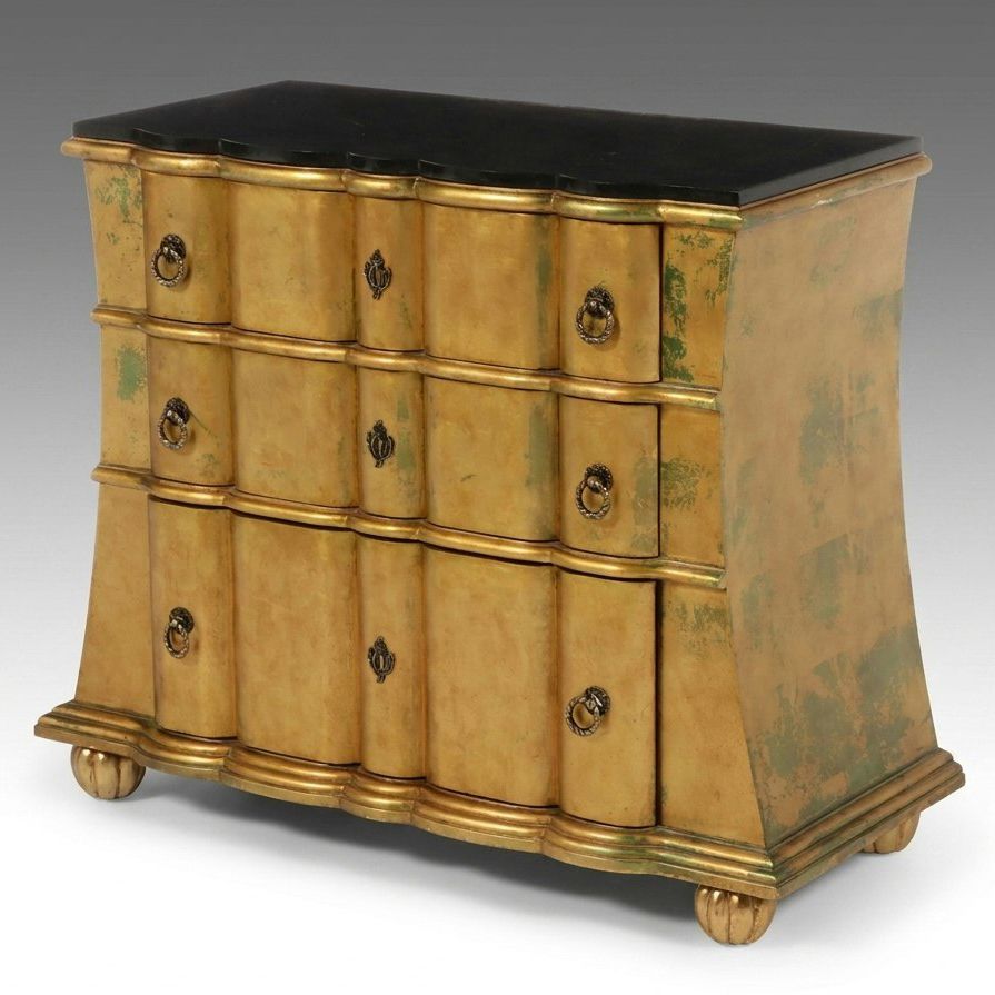 Pulaski Furniture Gilt Scallop-Front Three-Drawer Chest