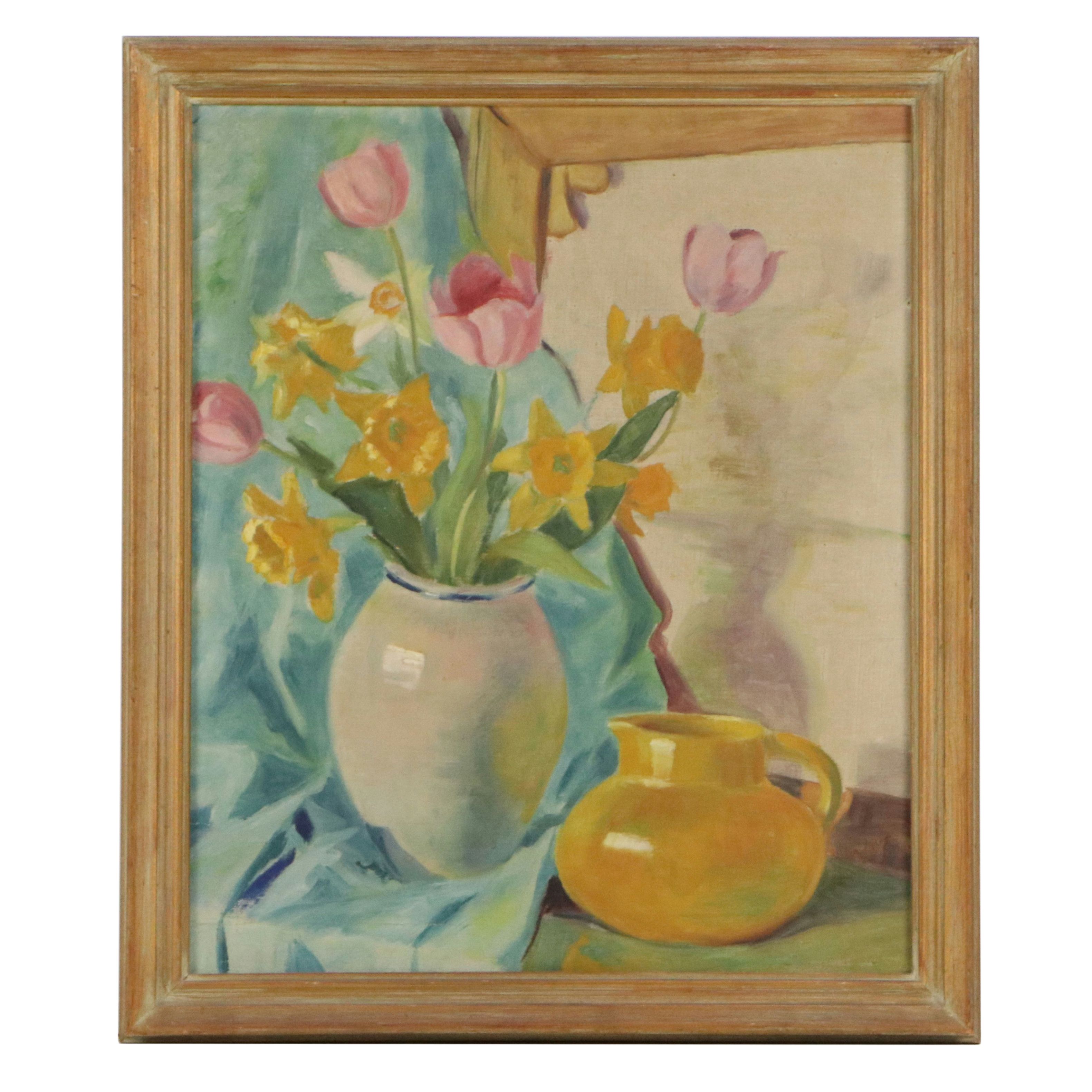 Floral Still Life Oil Painting, Circa 1940