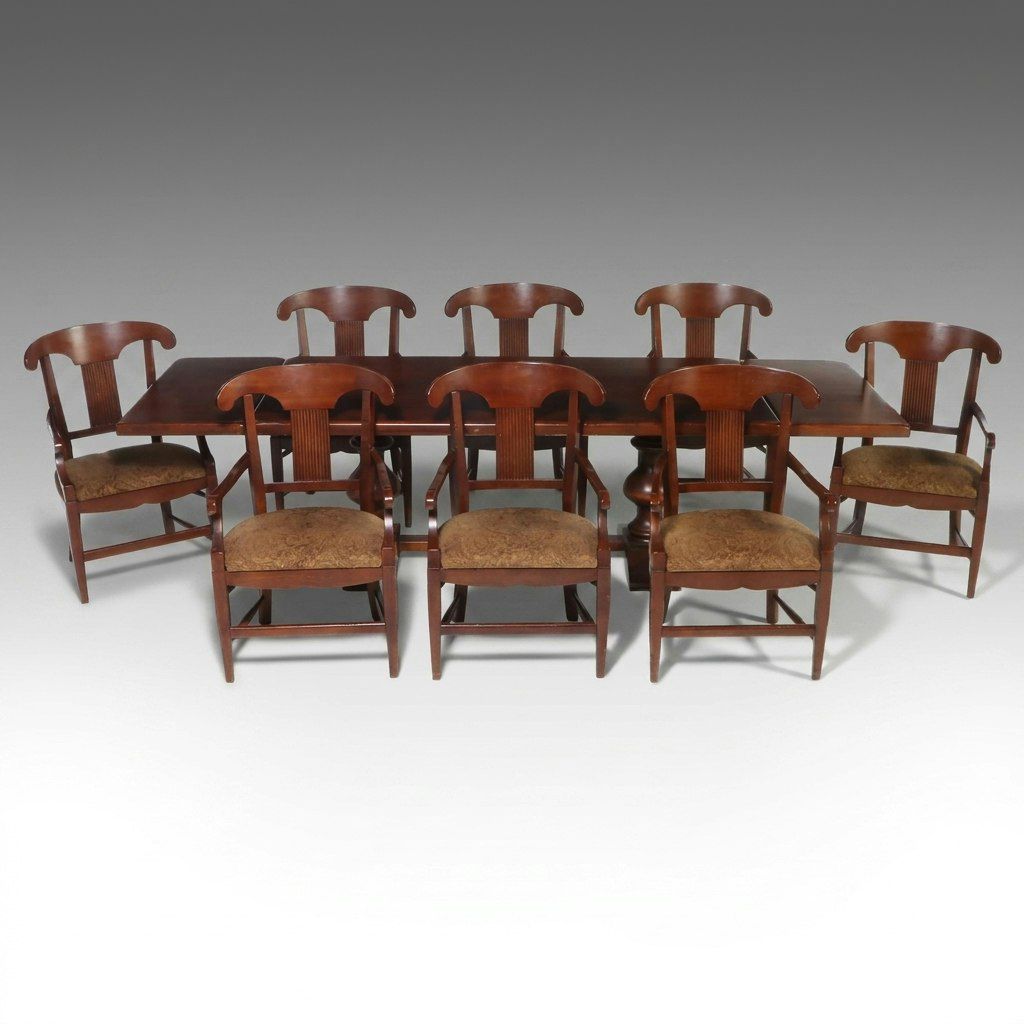 Arhaus Italian Trestle Dining Table and Eight Chairs