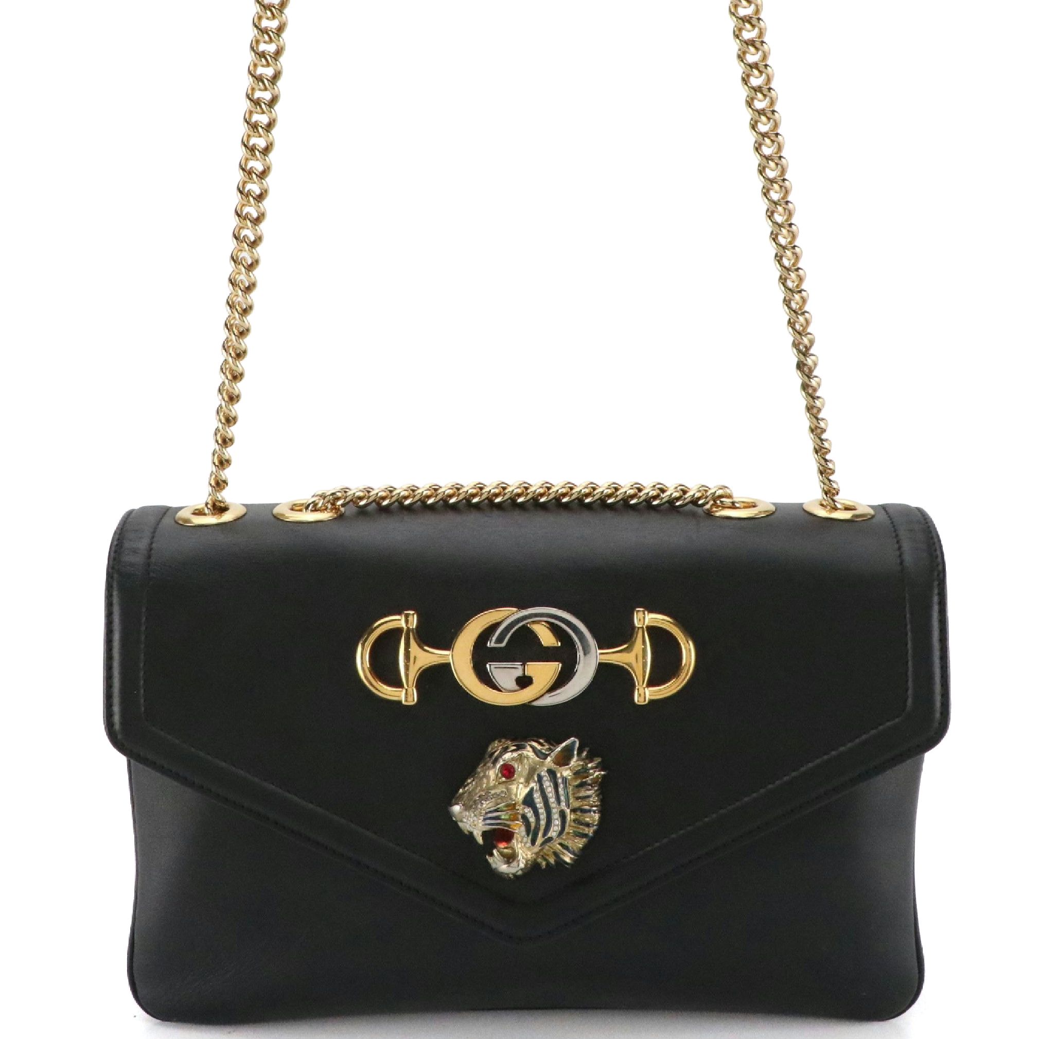 Gucci Rajah Medium Chain Shoulder Bag in Calfskin Leather