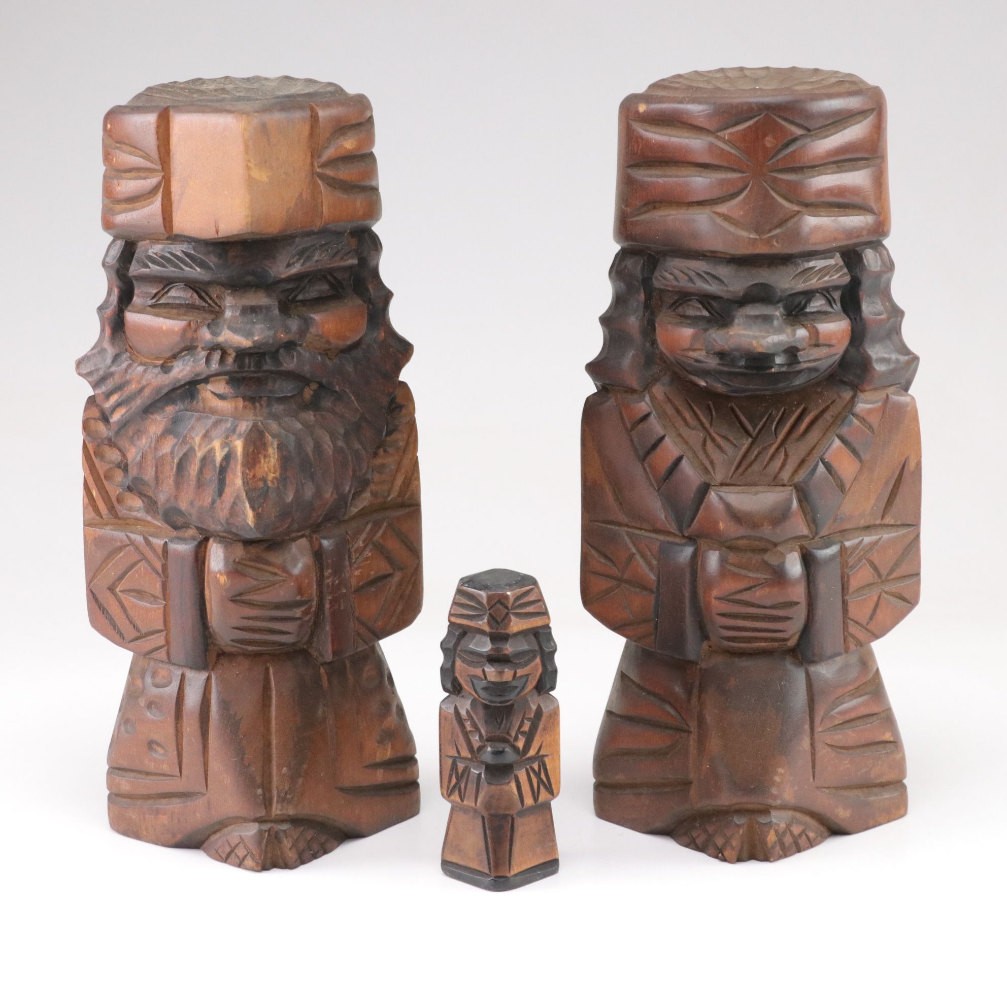 Japanese Ainu Nipopo Carved Wooden Dolls, Mid-20th Century