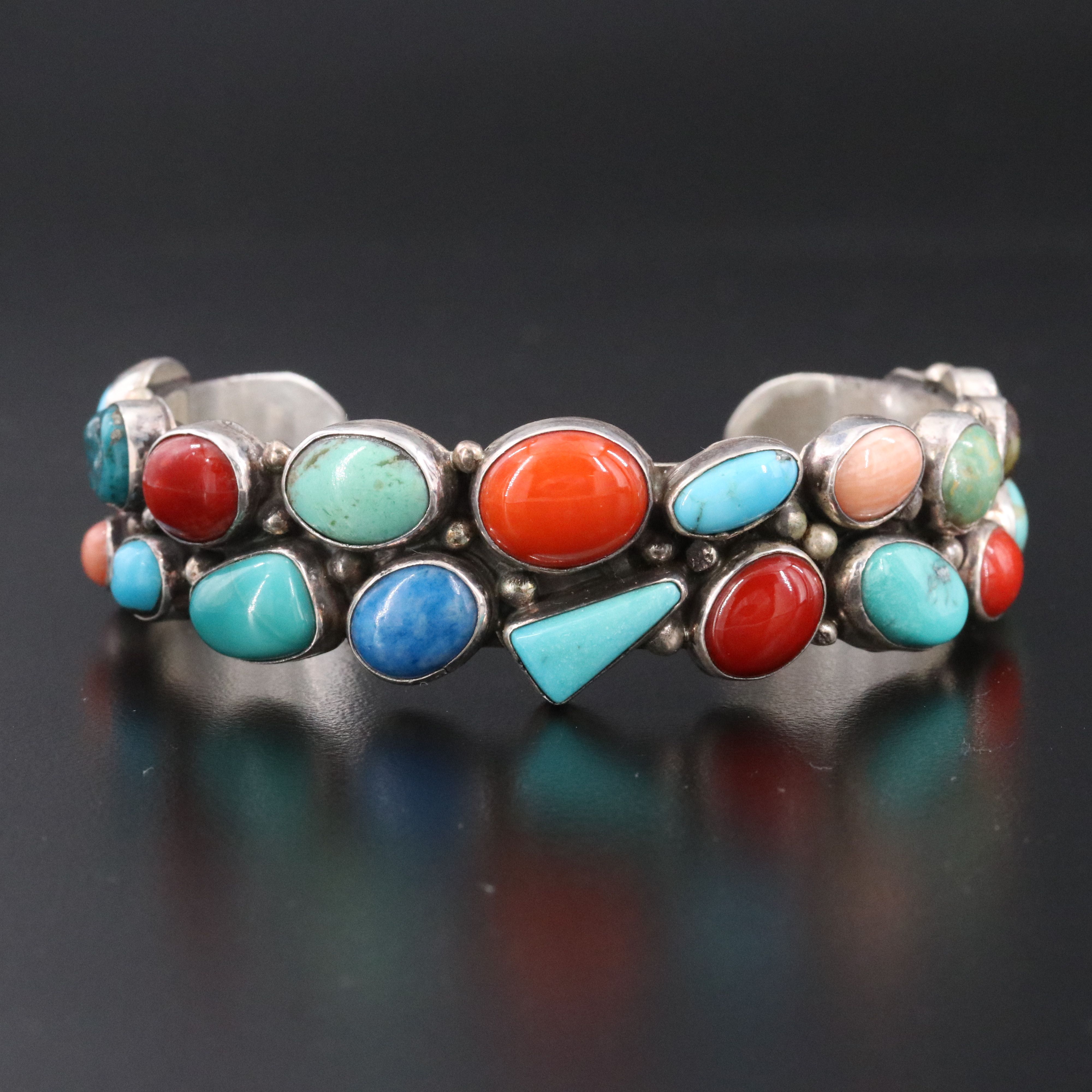 Gilo & Grace Nakai Navajo Diné Sterling Turquoise and Coral Cuff Bracelet