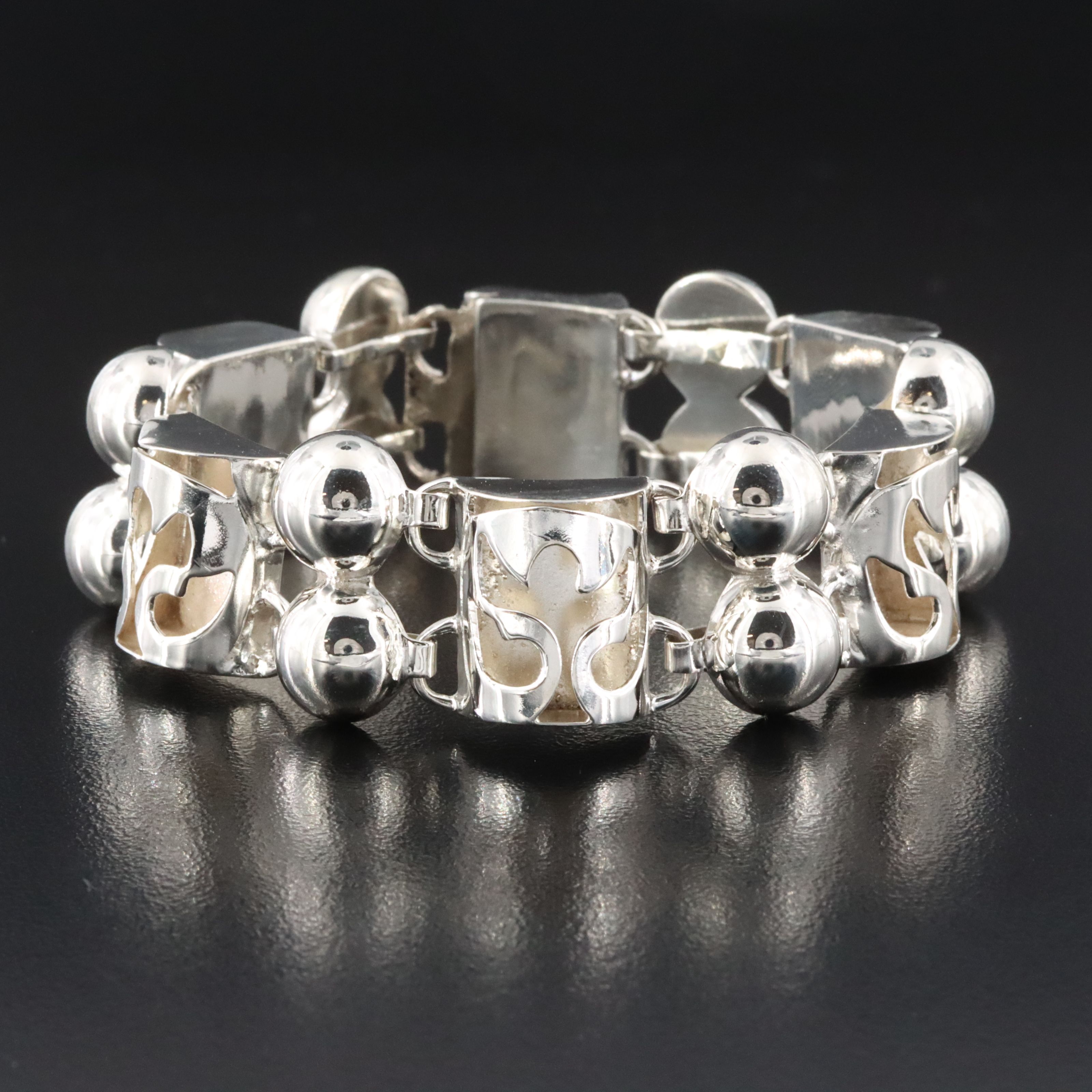 Mexican Sterling Open Work and Bead Bracelet