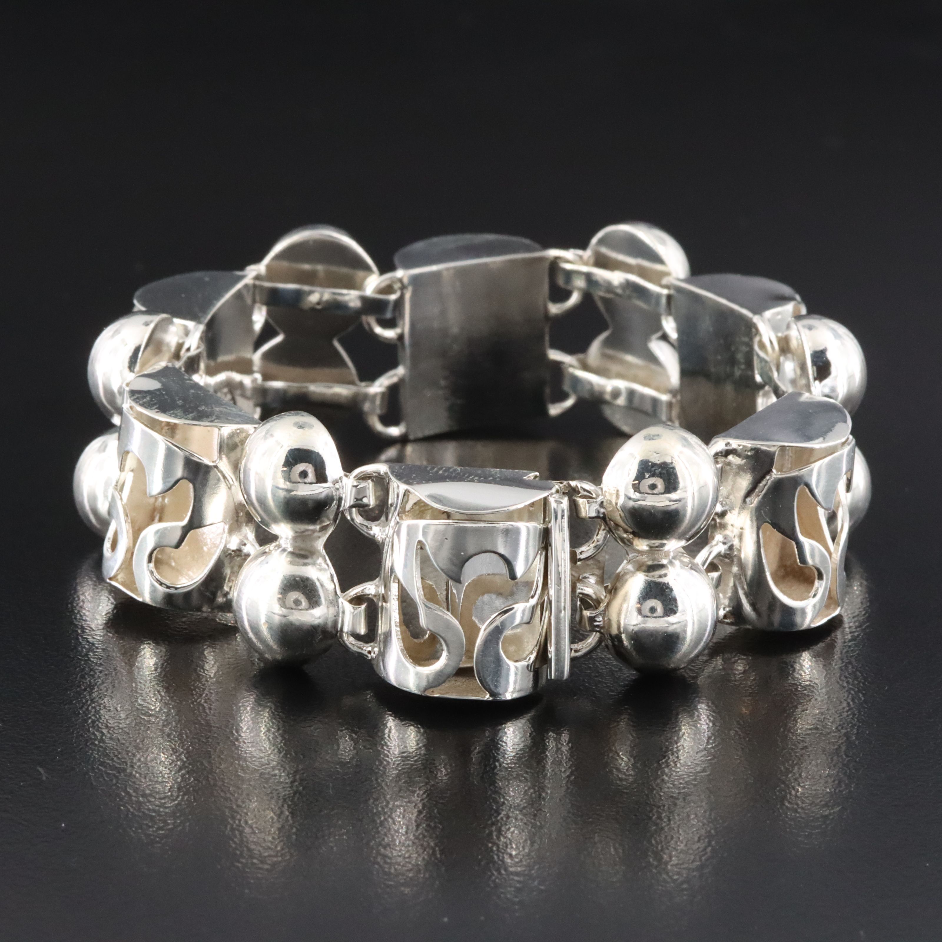 Mexican Sterling Open Work and Bead Bracelet