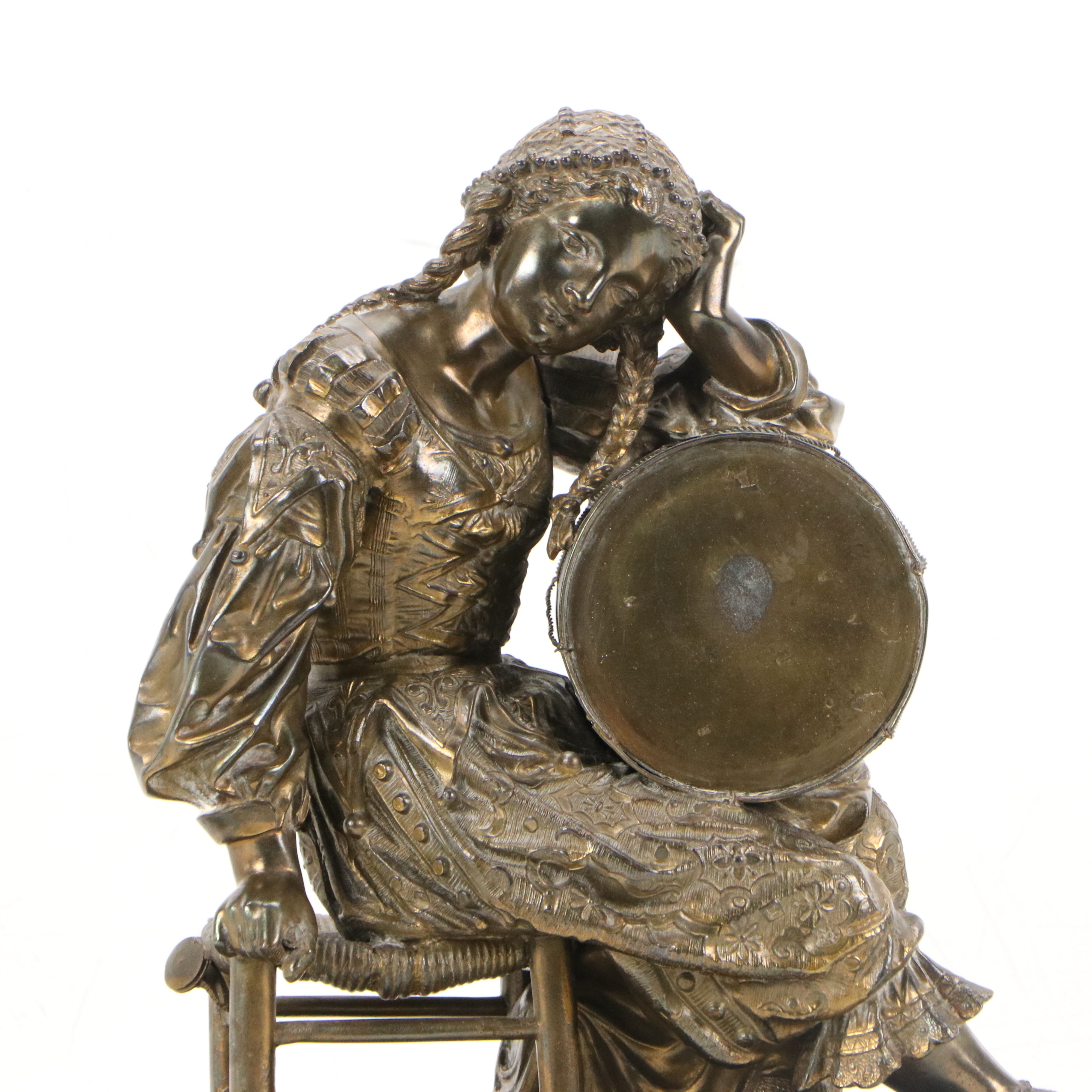 Cast Spelter Statue of Girl with Drum, Late 19th to Early 20th Century