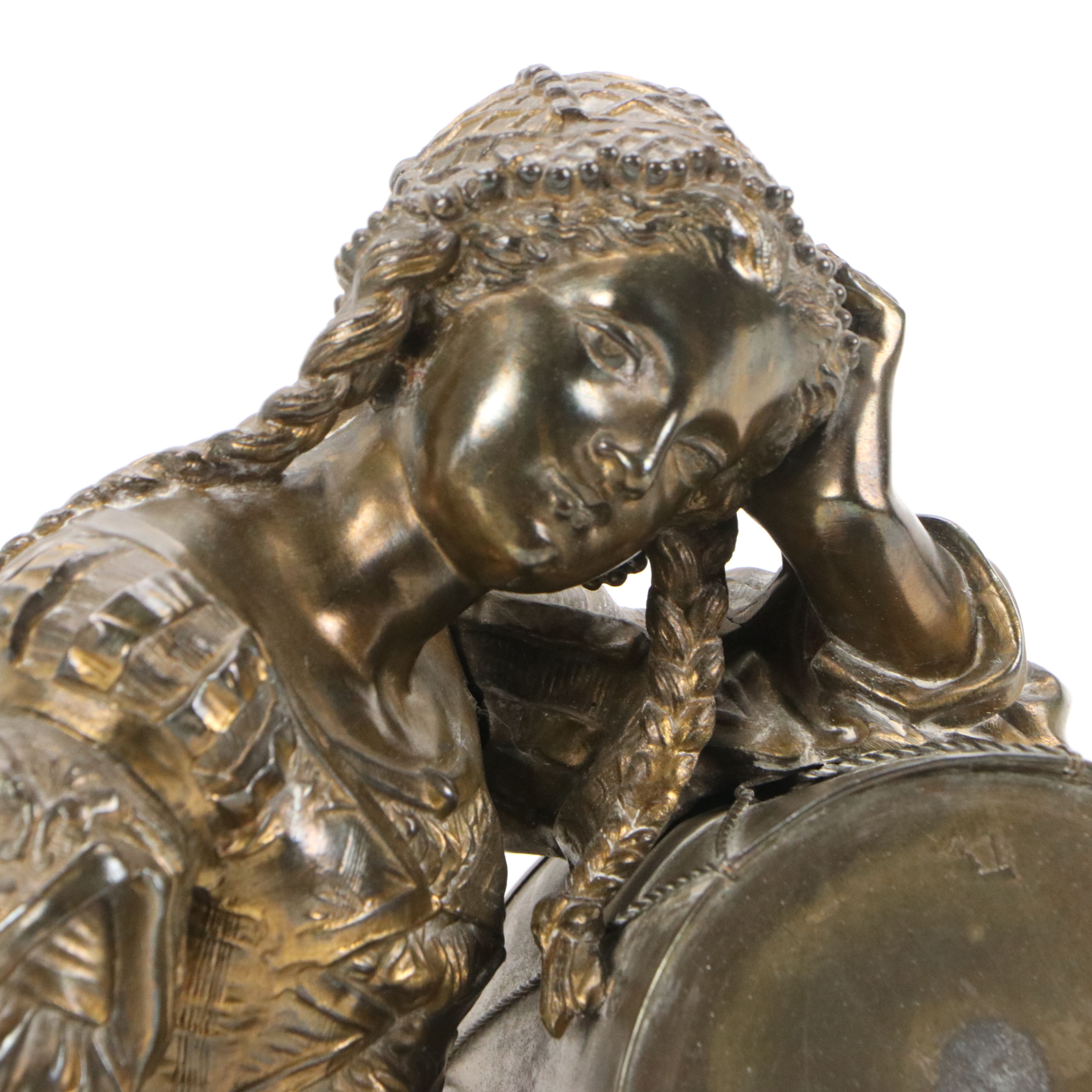 Cast Spelter Statue of Girl with Drum, Late 19th to Early 20th Century