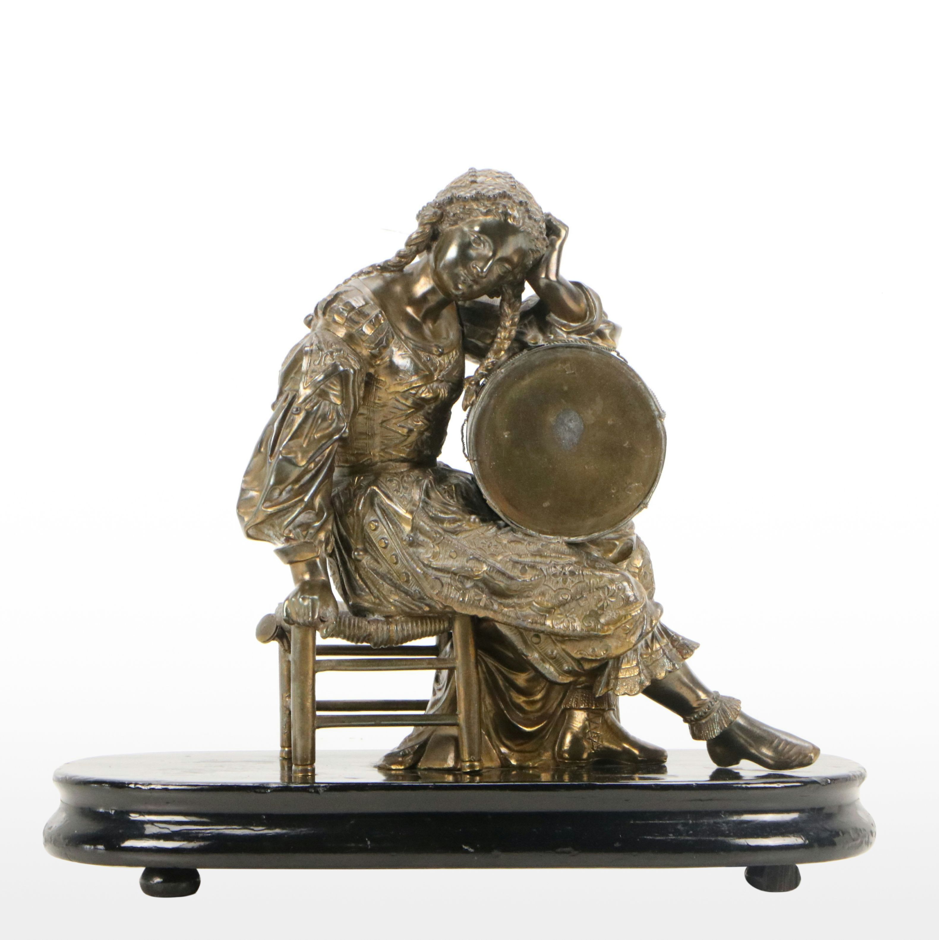 Cast Spelter Statue of Girl with Drum, Late 19th to Early 20th Century