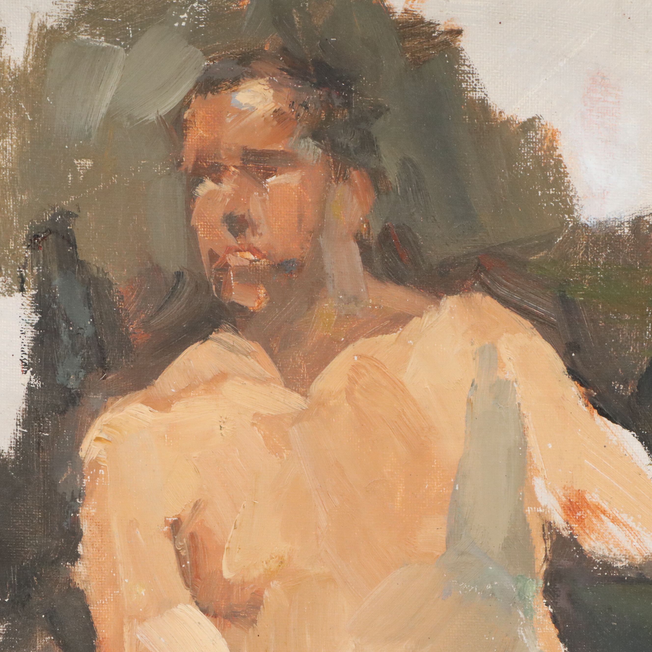 Oil Painting of Seated Nude Figure, 21st Century