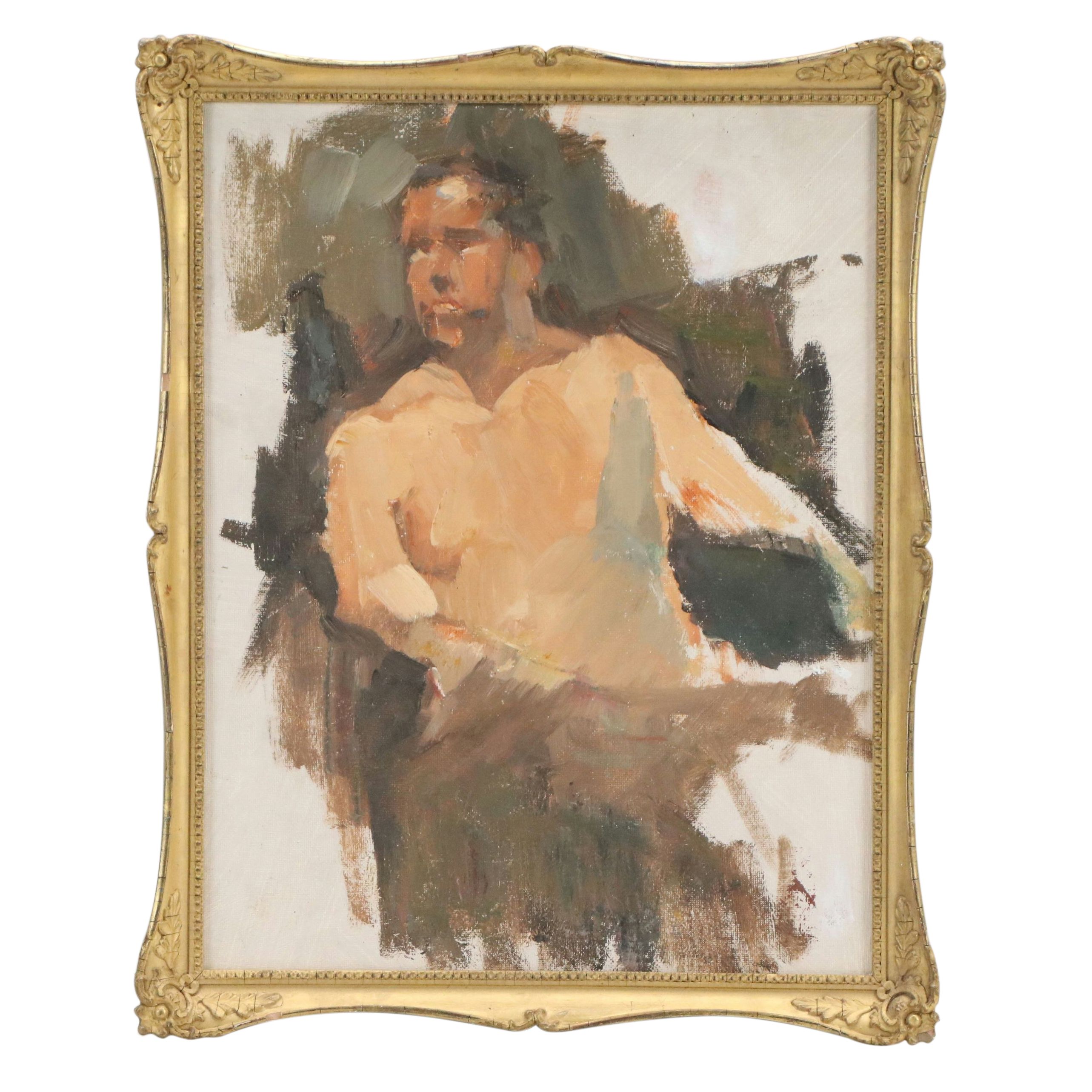 Oil Painting of Seated Nude Figure, 21st Century