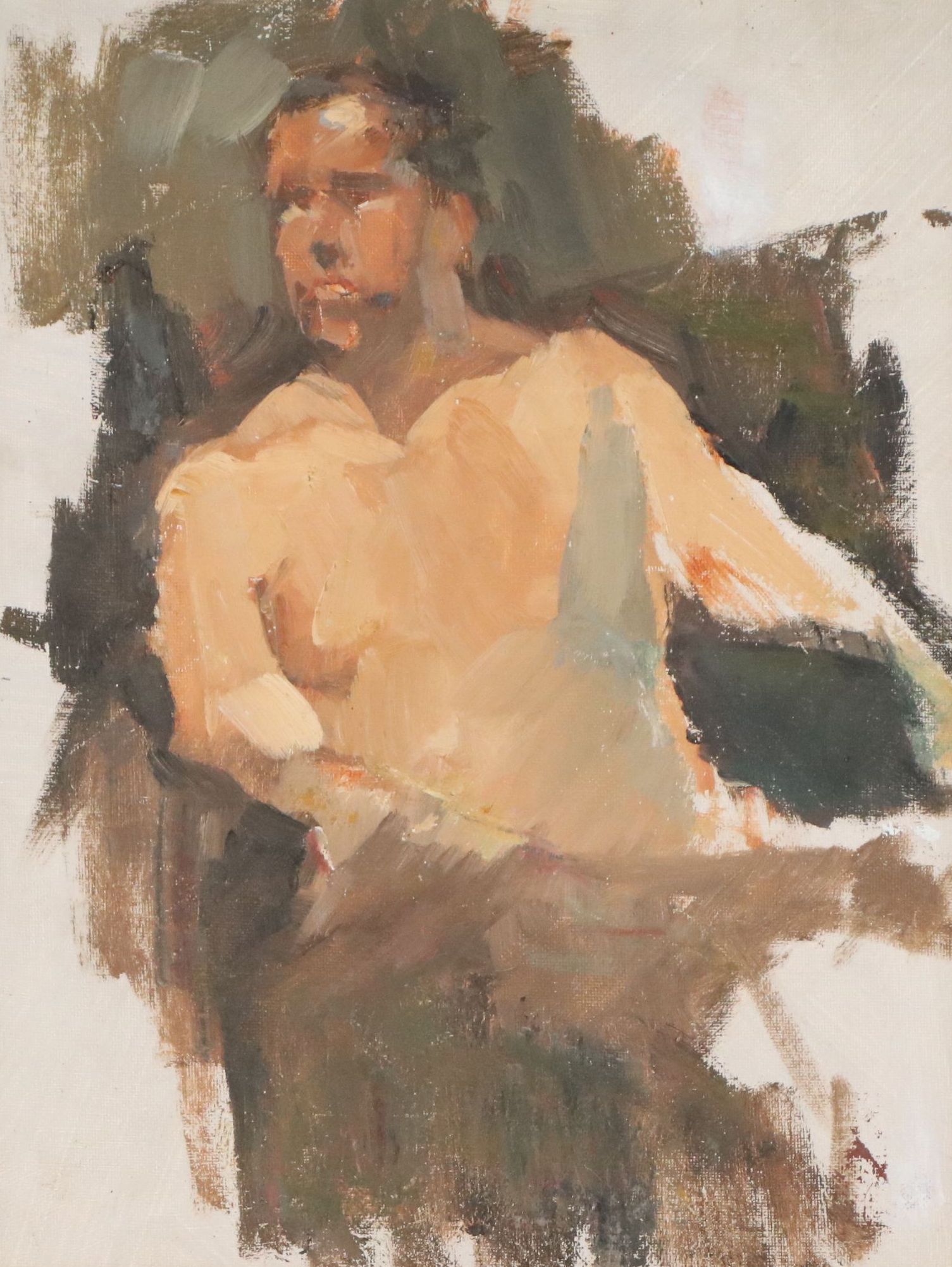 Oil Painting of Seated Nude Figure, 21st Century