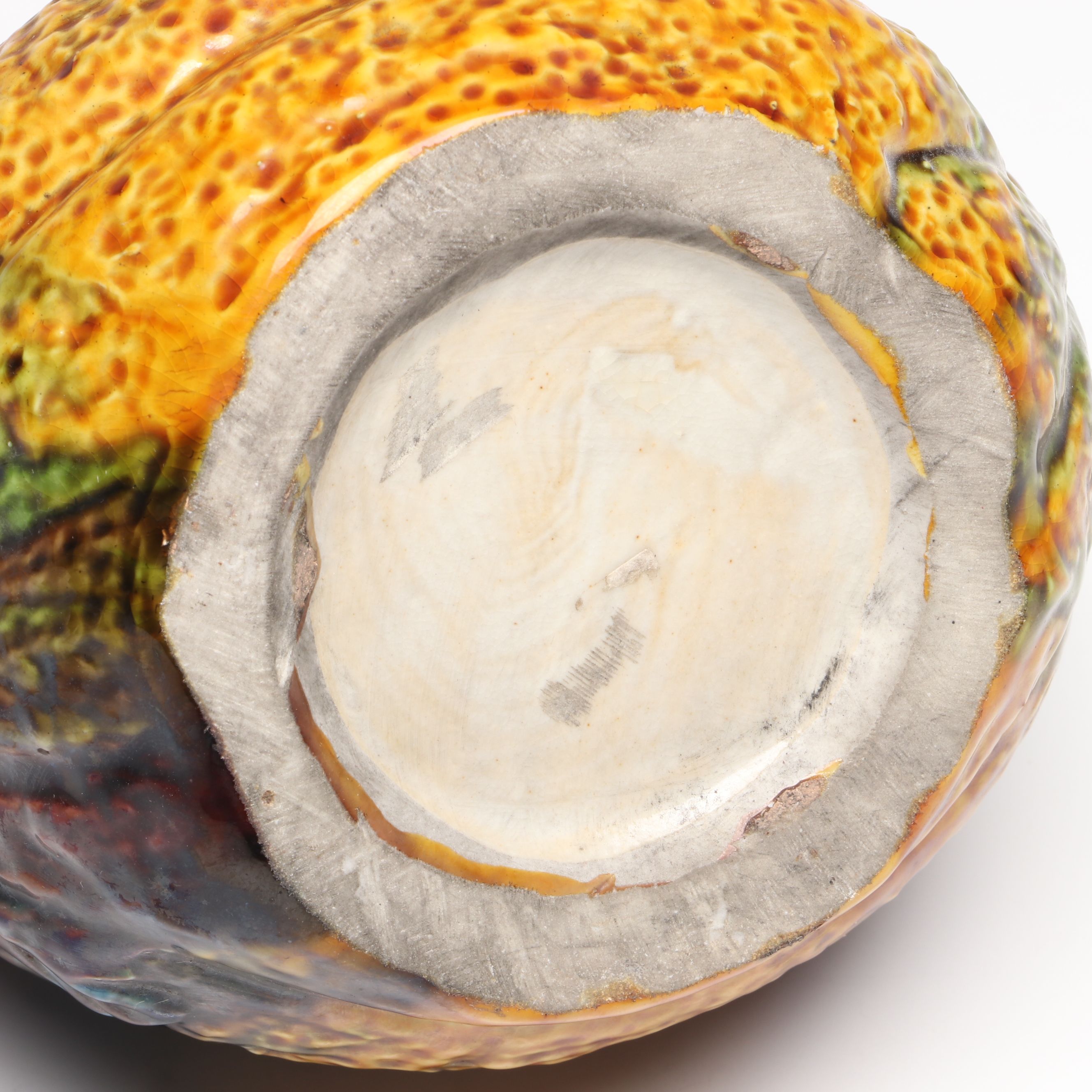 Majolica Frog on Melon Pitcher, Mid to Late 20th Century