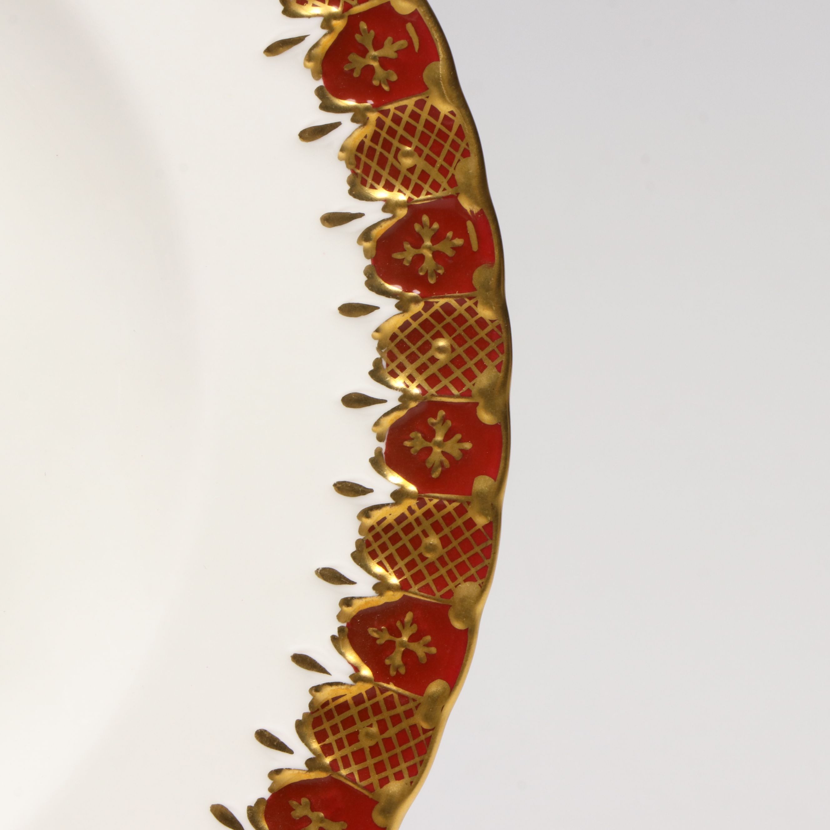 Royal Crown Derby "Heraldic Maroon" Bone China Salad Pates, Teacups and Saucers