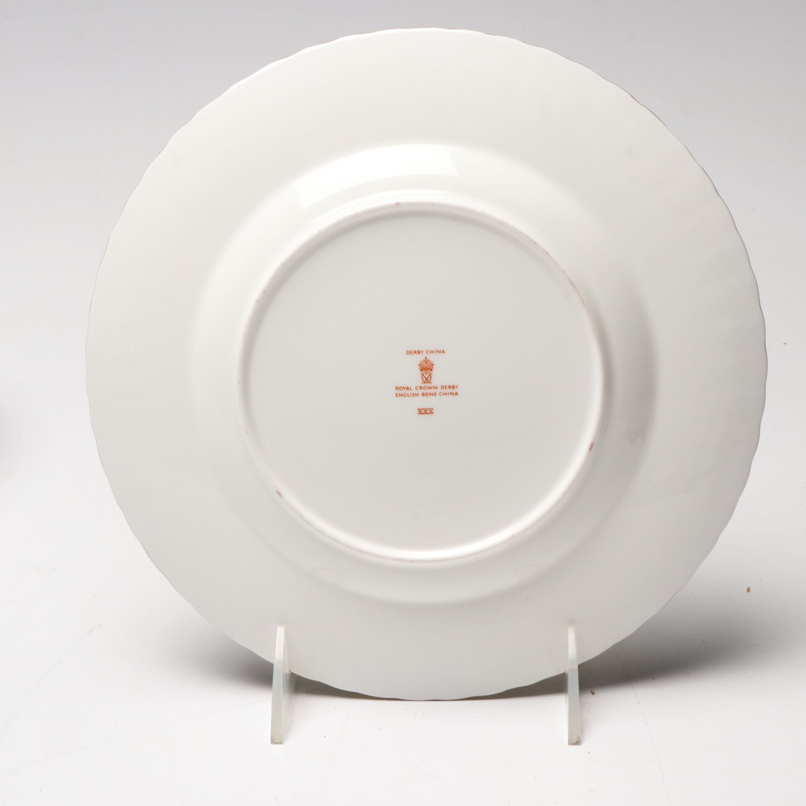 Royal Crown Derby "Heraldic Maroon" Bone China Salad Pates, Teacups and Saucers