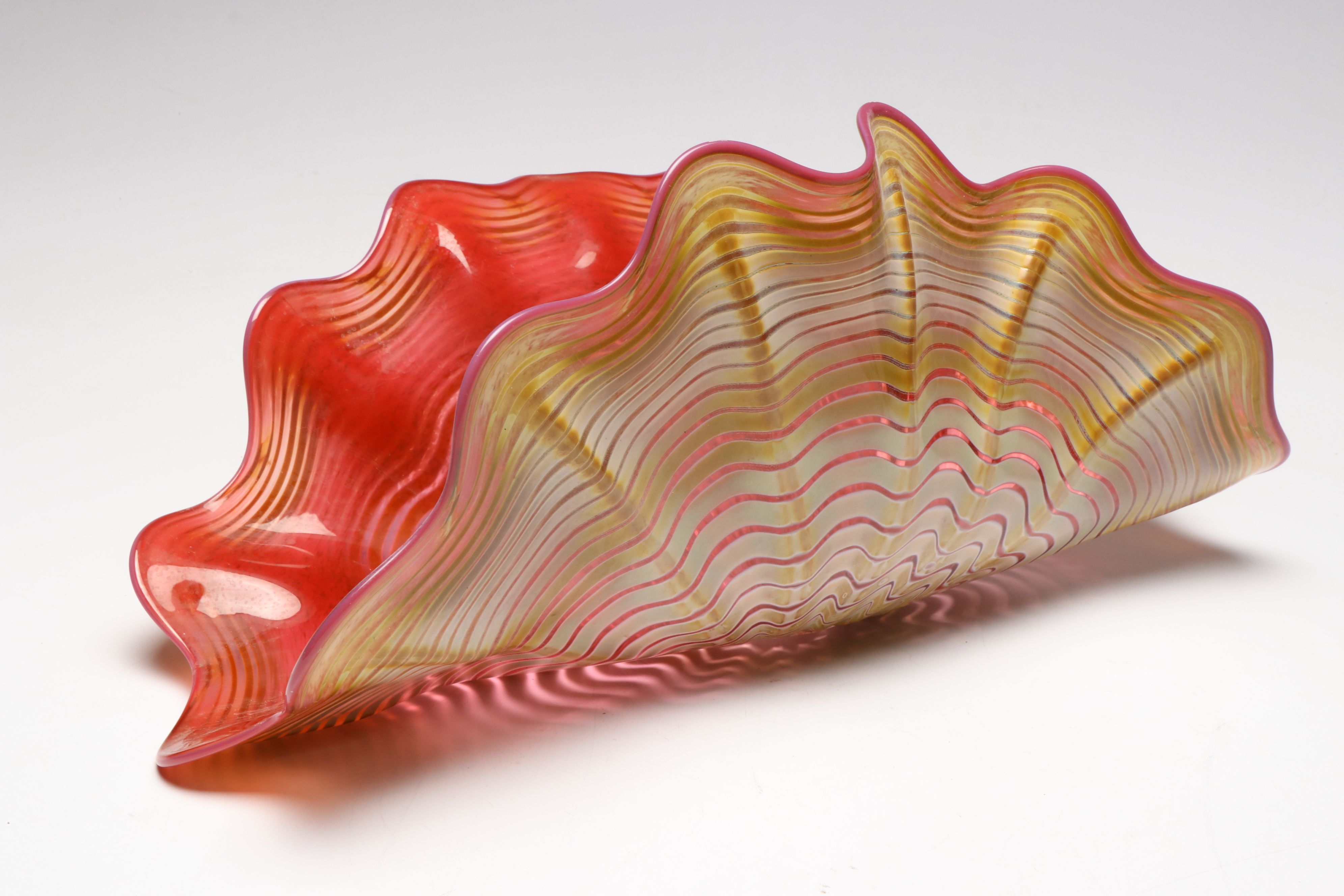 Modern Handblown Swirl Art Glass Ruffle Bowls