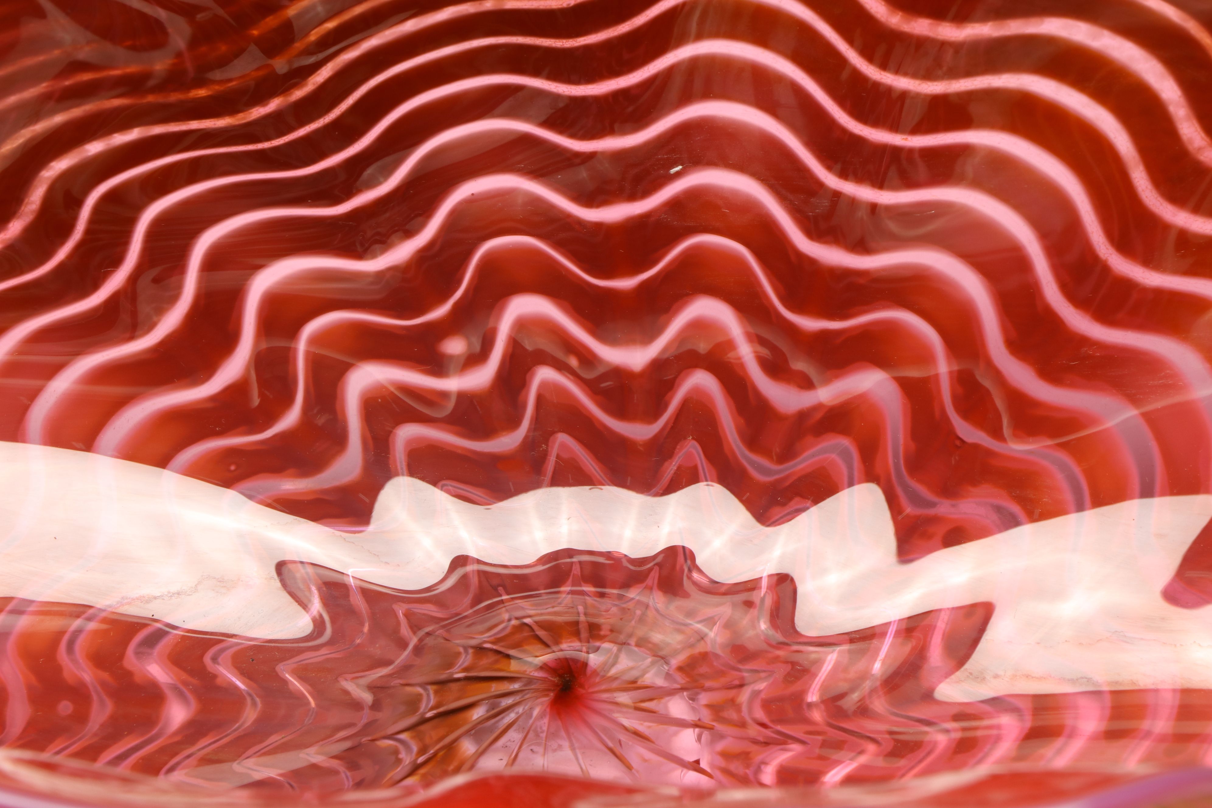 Modern Handblown Swirl Art Glass Ruffle Bowls