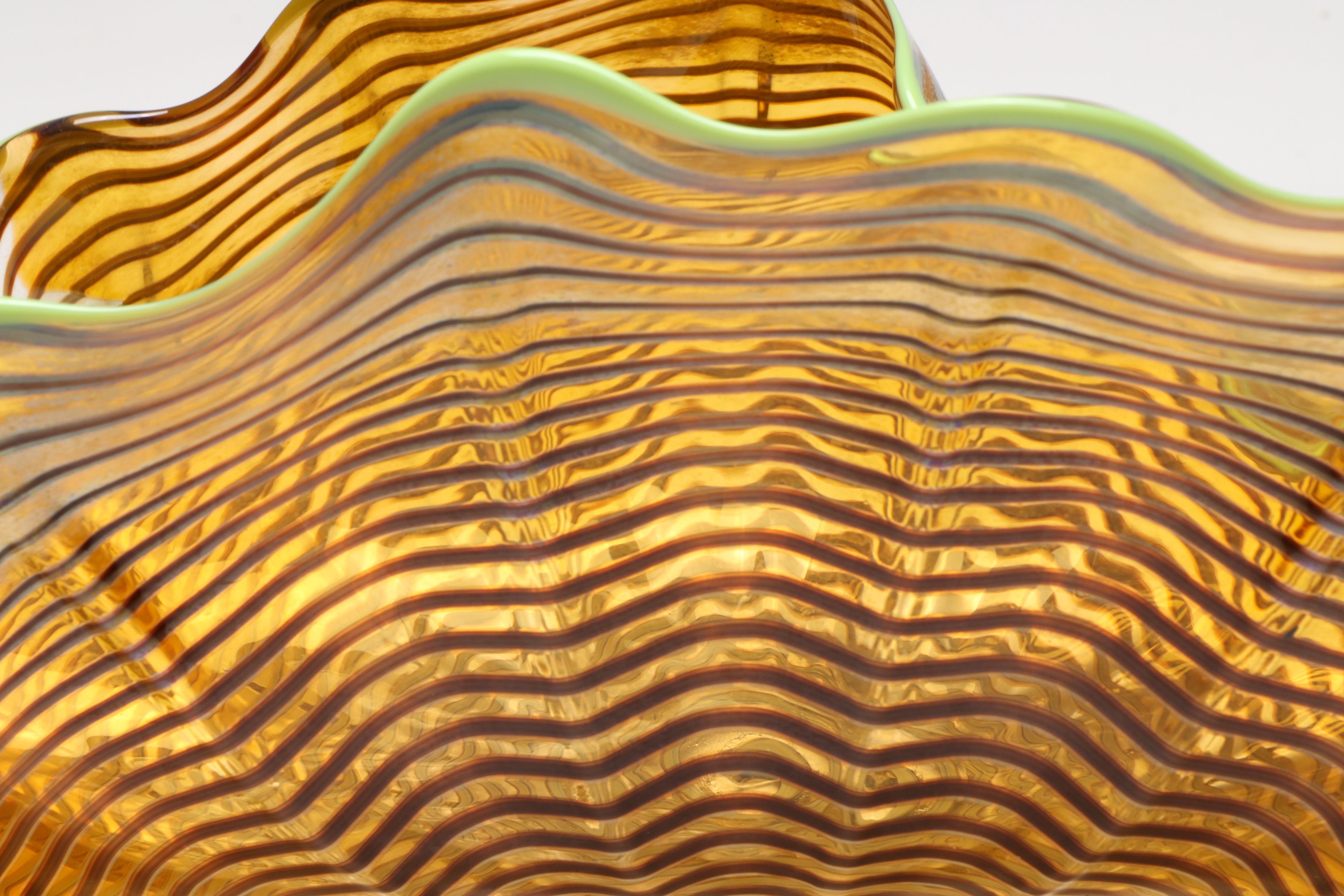 Modern Handblown Swirl Art Glass Ruffle Bowls