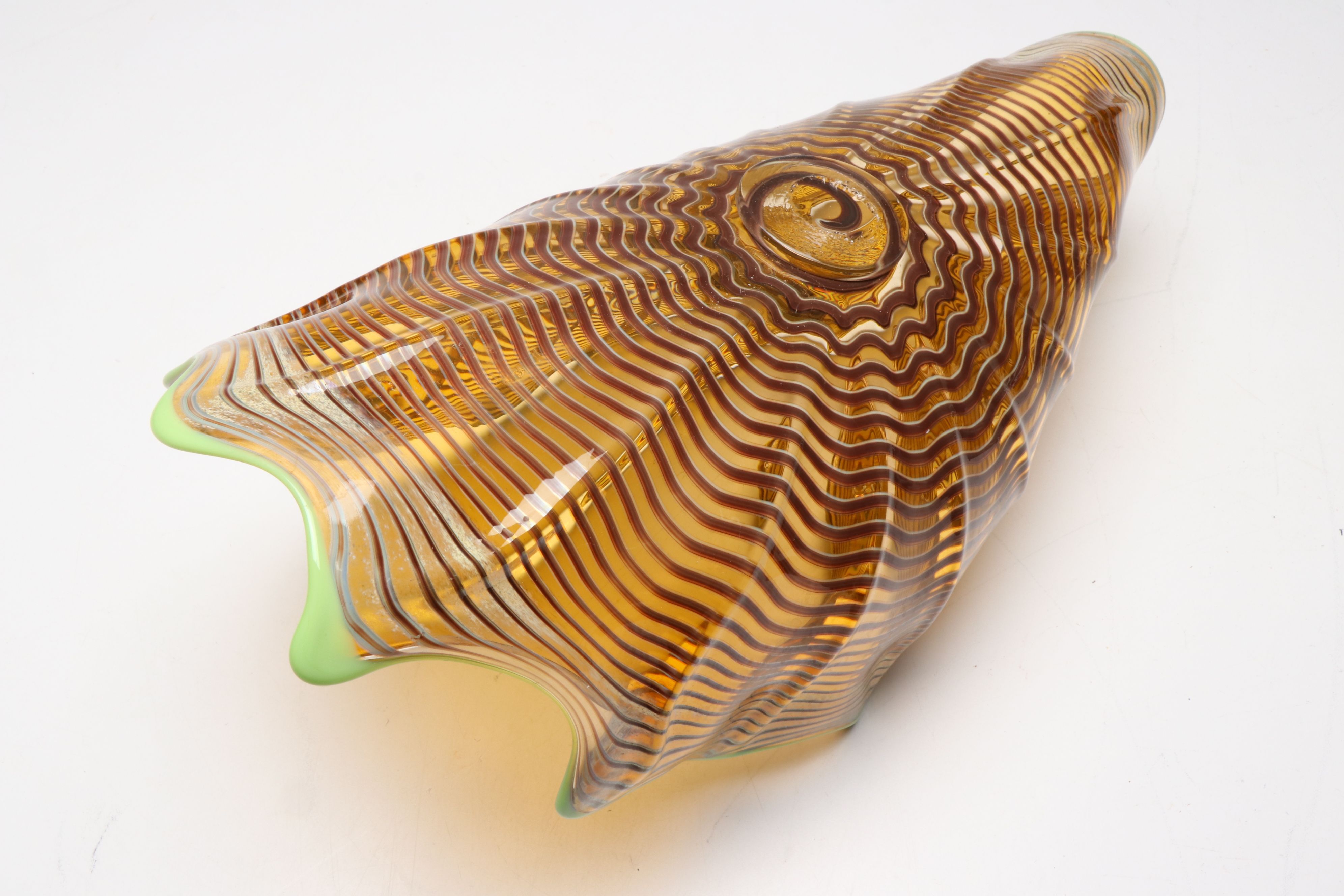 Modern Handblown Swirl Art Glass Ruffle Bowls