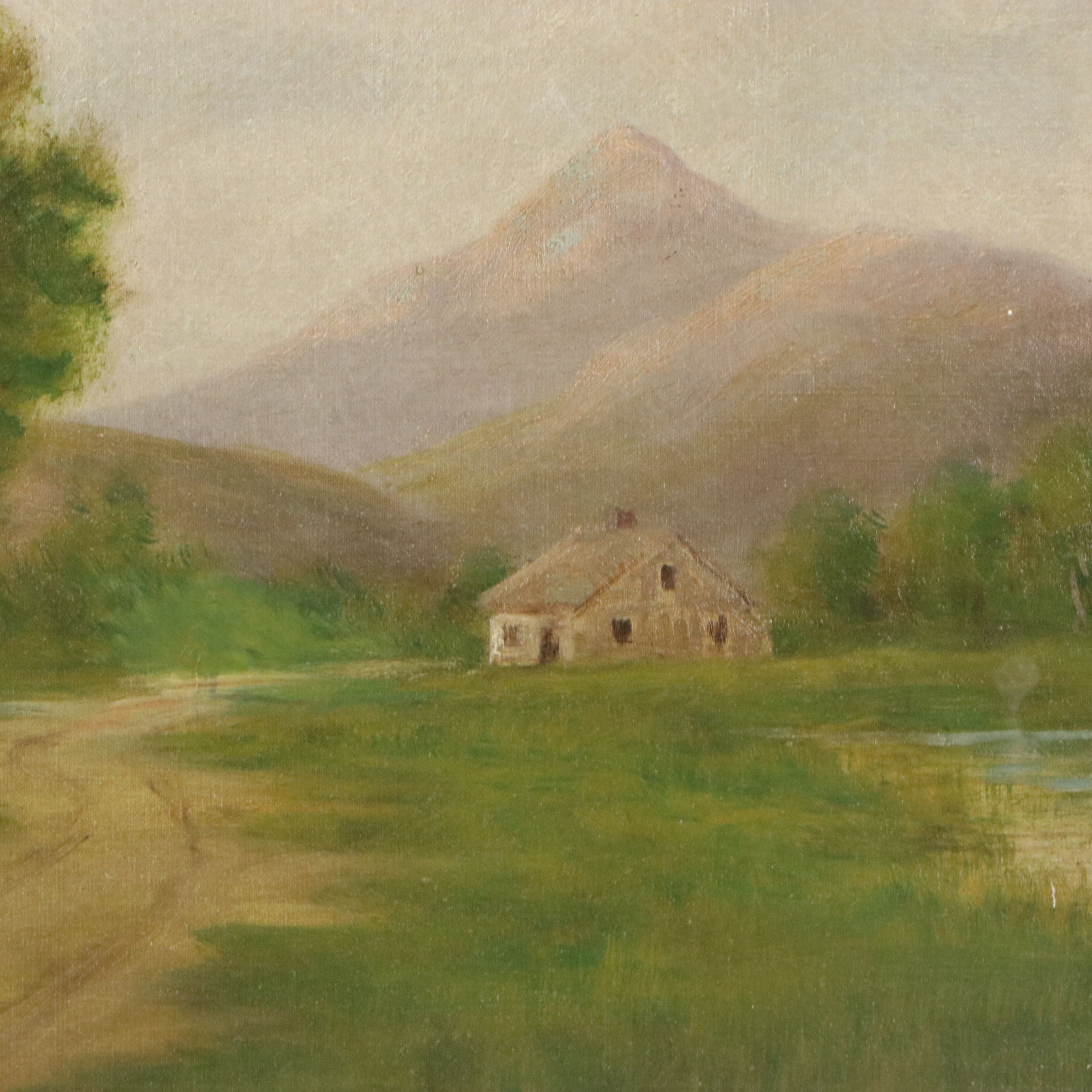 Rural Mountainous Landscape with Cottage Oil Painting, 20th Century
