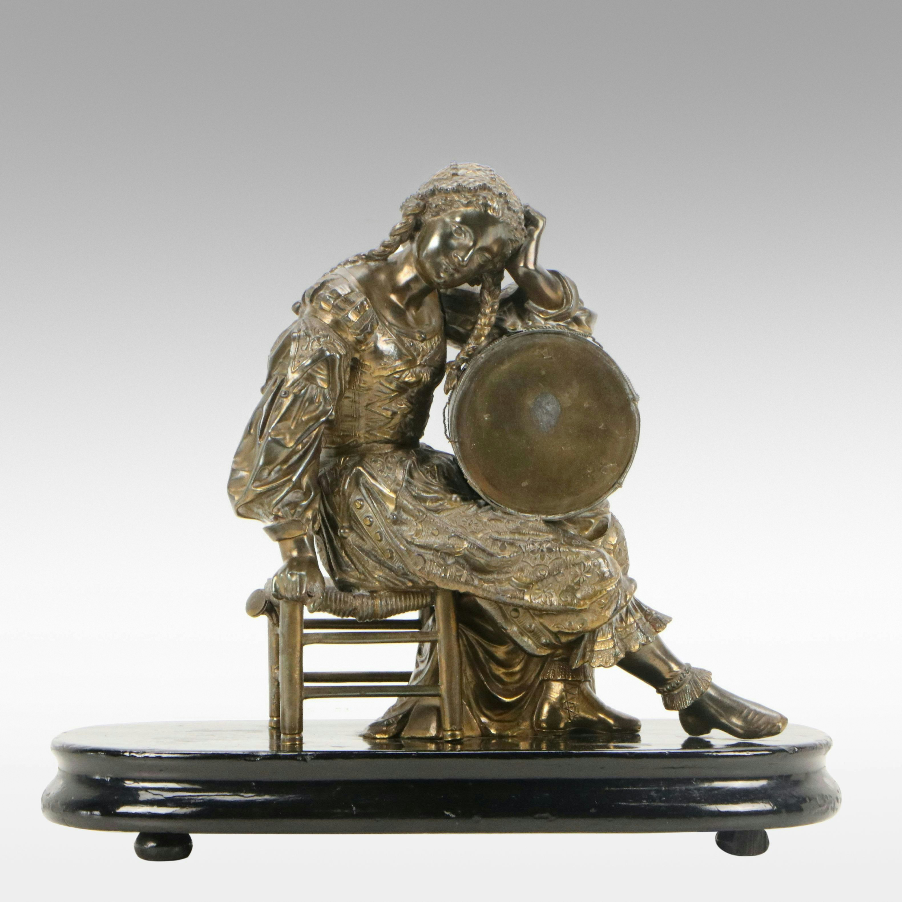 Cast Spelter Statue of Girl with Drum, Late 19th to Early 20th Century