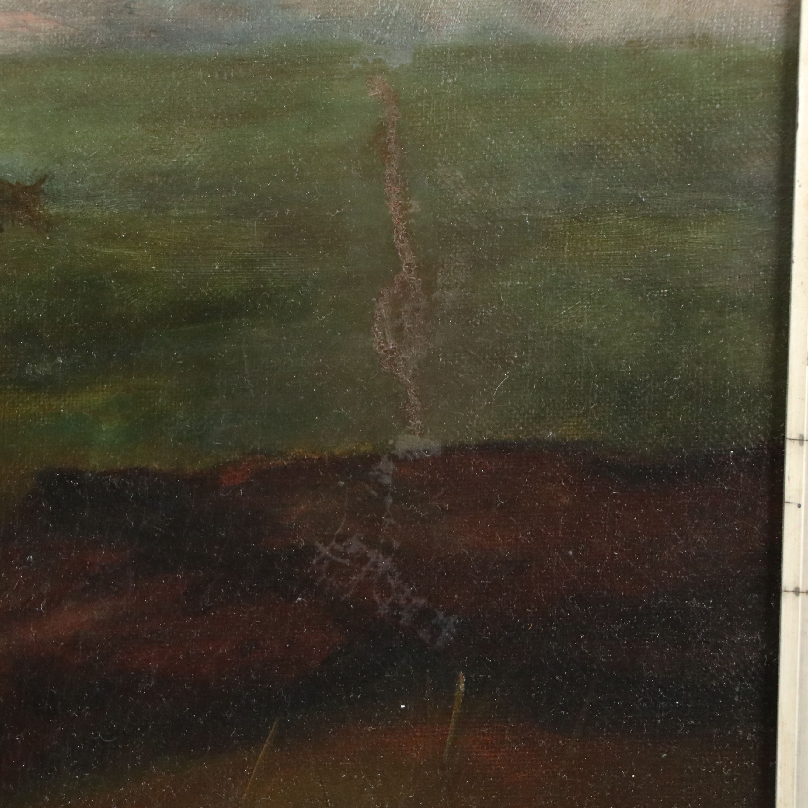 Pastoral Oil Painting of Grazing Cows, 19th Century