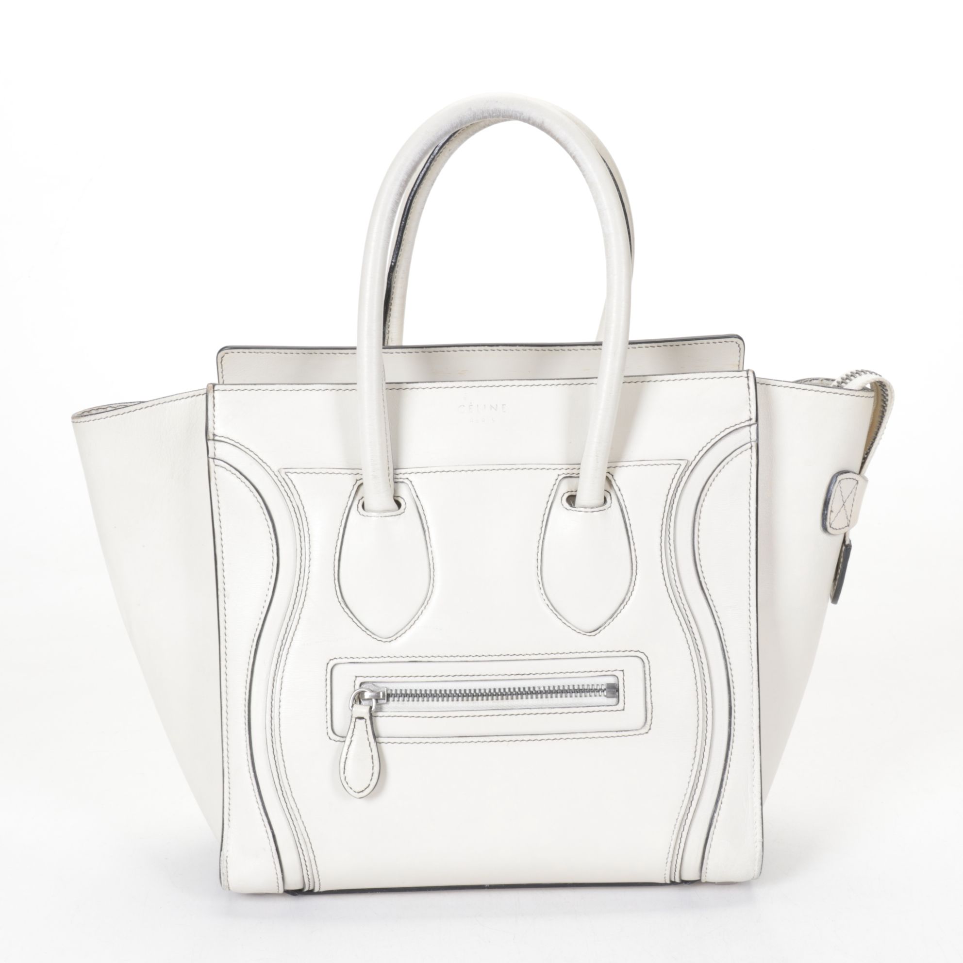 Céline Micro Luggage Tote in Ivory Calfskin Leather