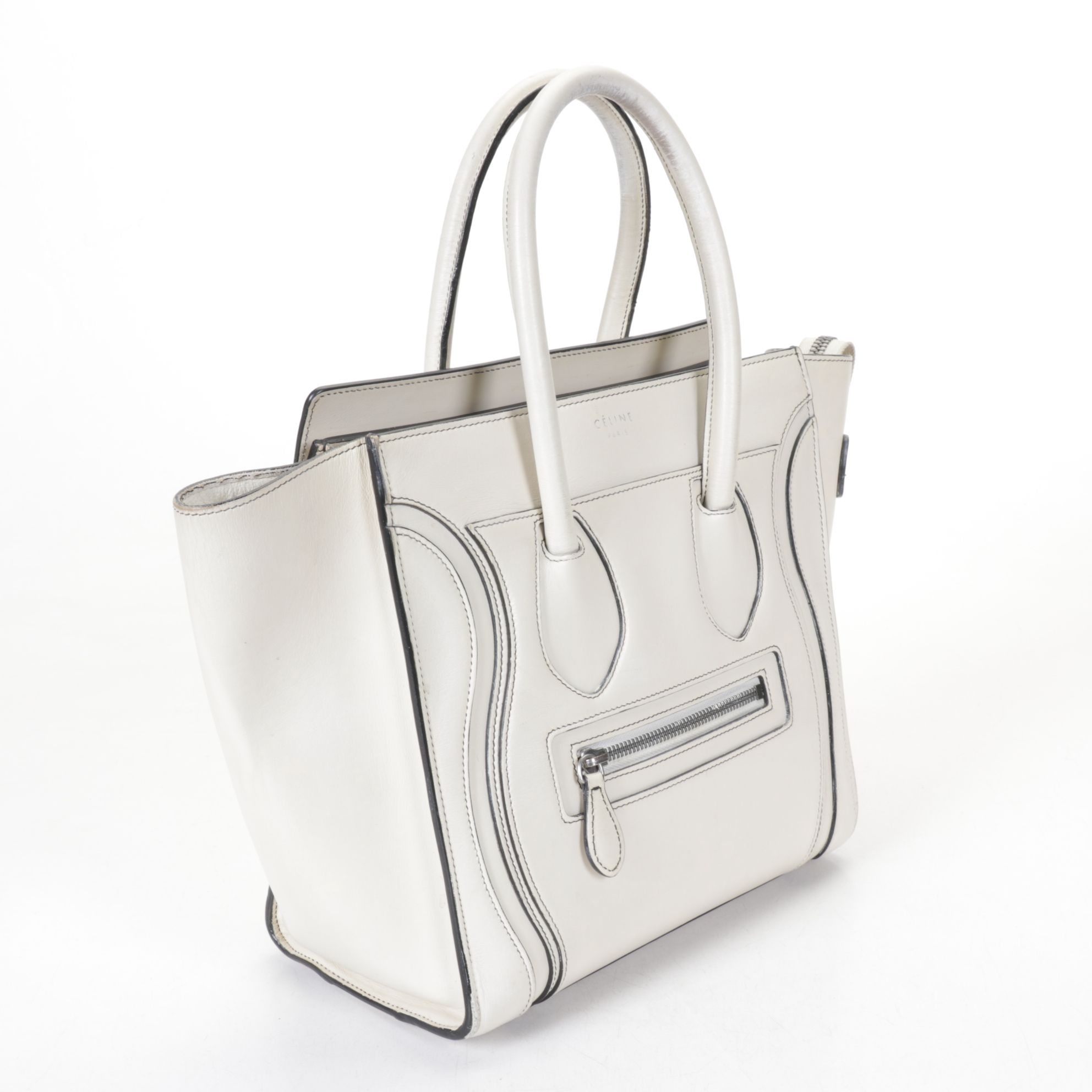 Céline Micro Luggage Tote in Ivory Calfskin Leather