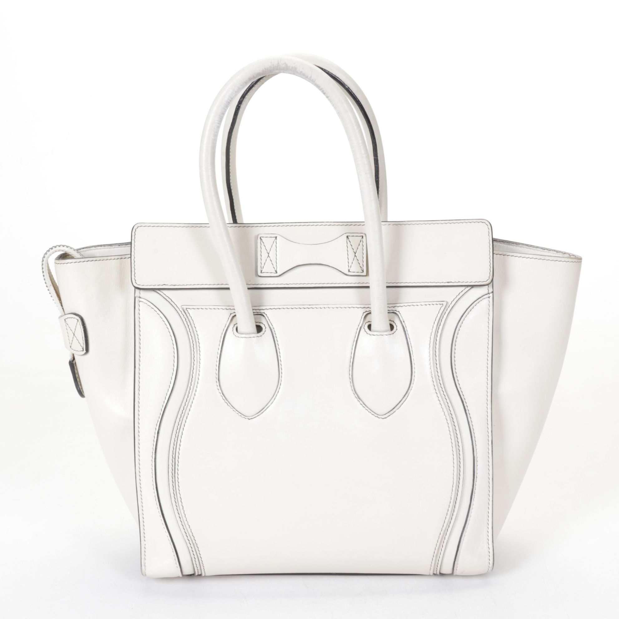 Céline Micro Luggage Tote in Ivory Calfskin Leather