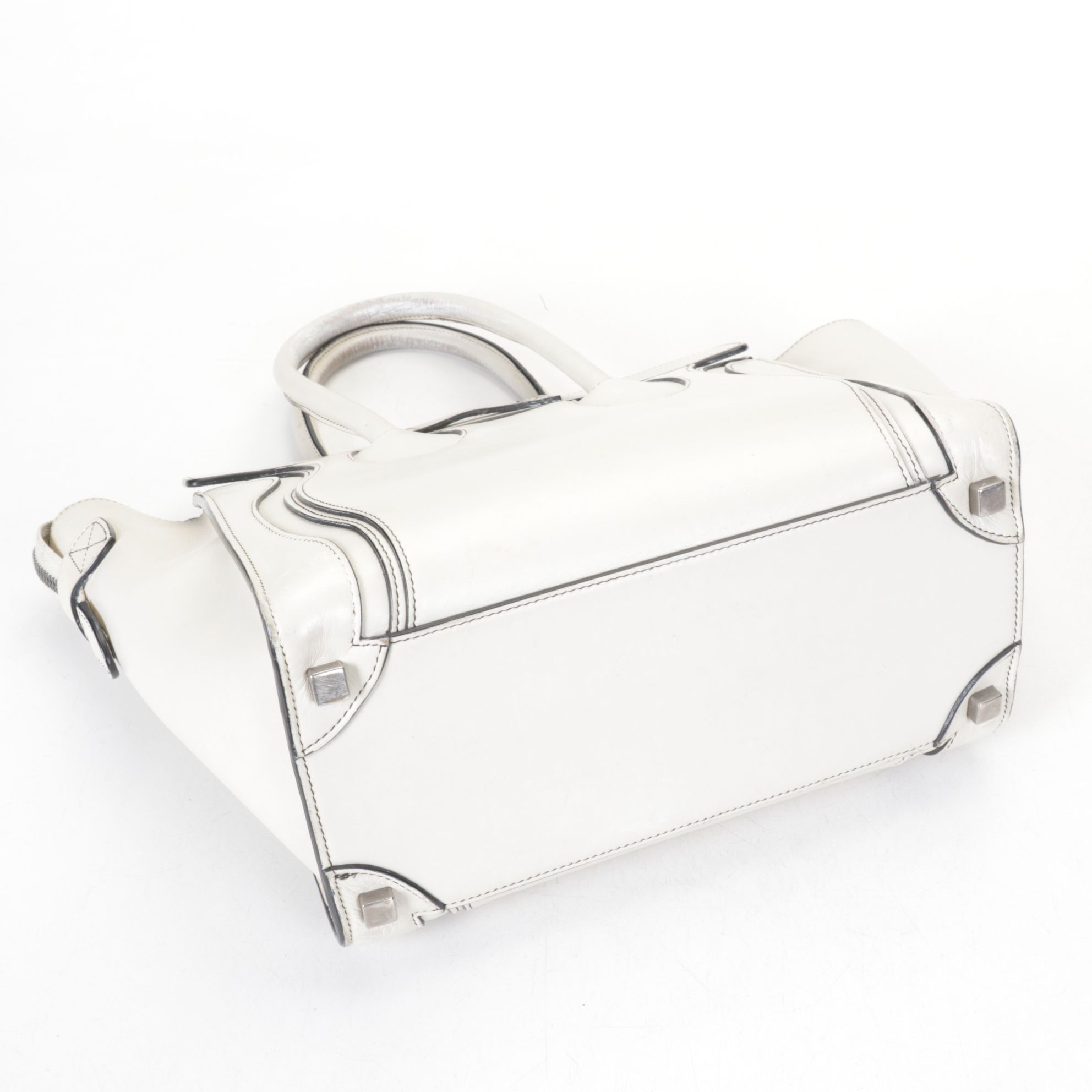 Céline Micro Luggage Tote in Ivory Calfskin Leather