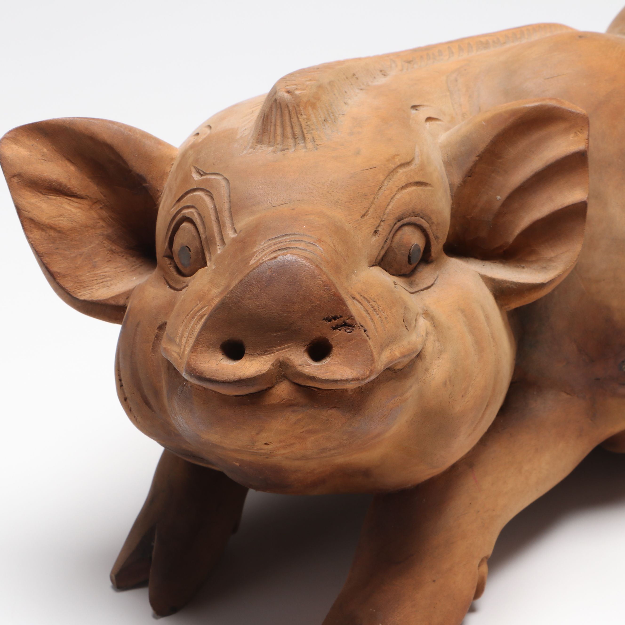Indonesian Style Carved Wooden Pig