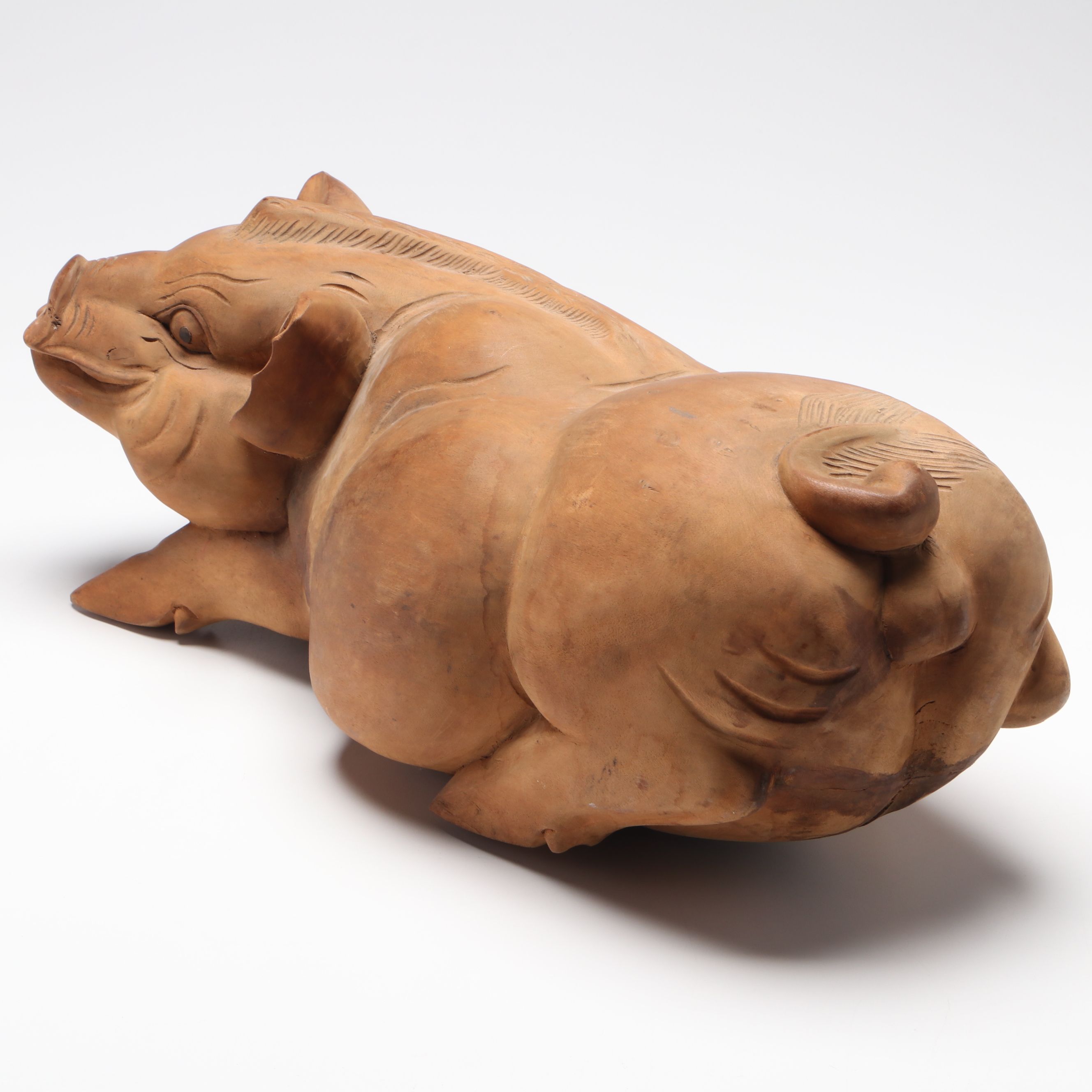 Indonesian Style Carved Wooden Pig