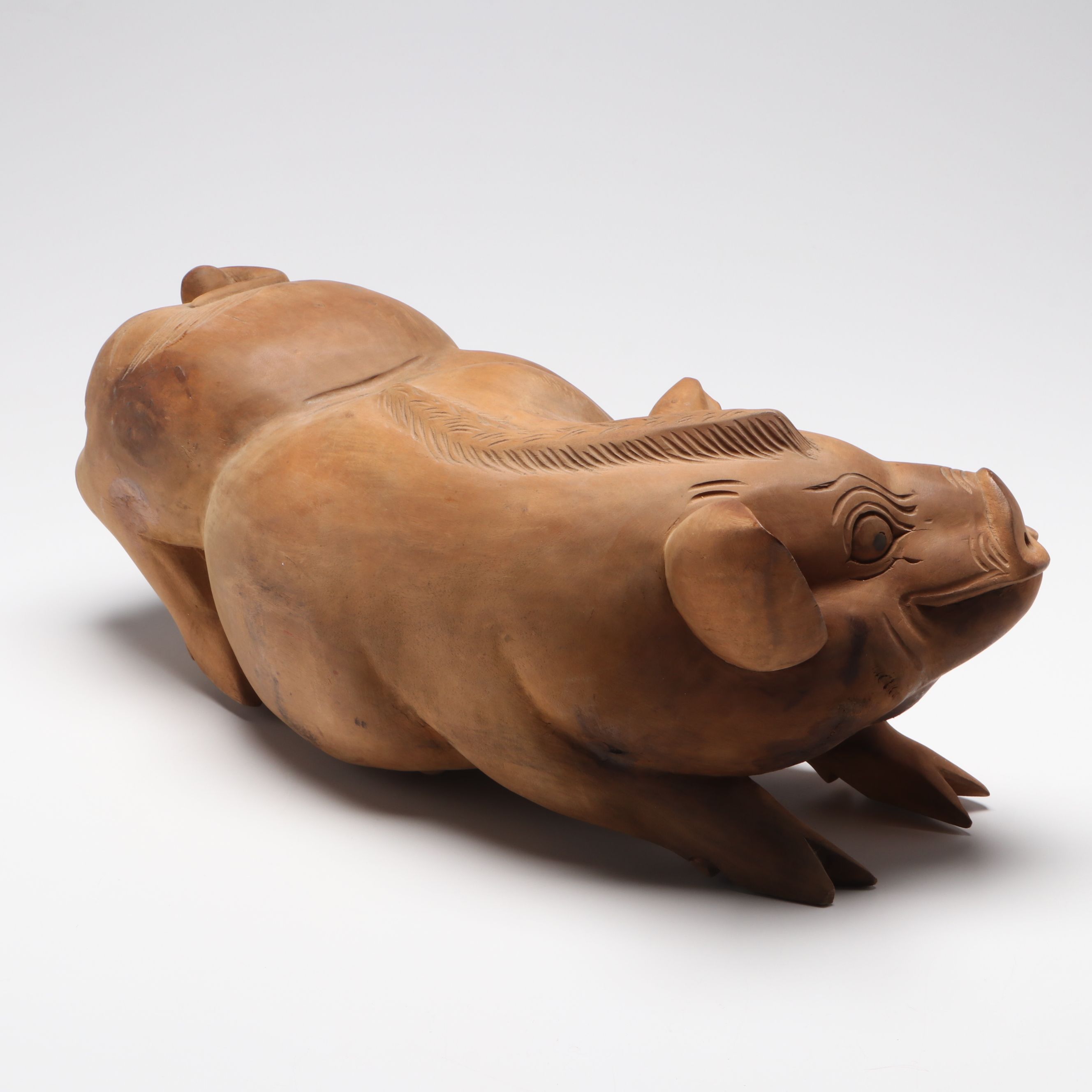 Indonesian Style Carved Wooden Pig