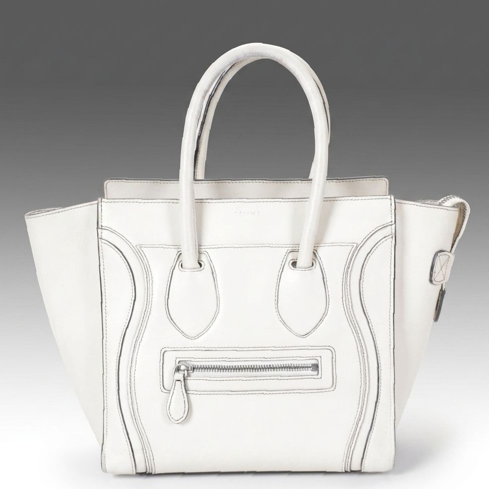 Céline Micro Luggage Tote in Ivory Calfskin Leather