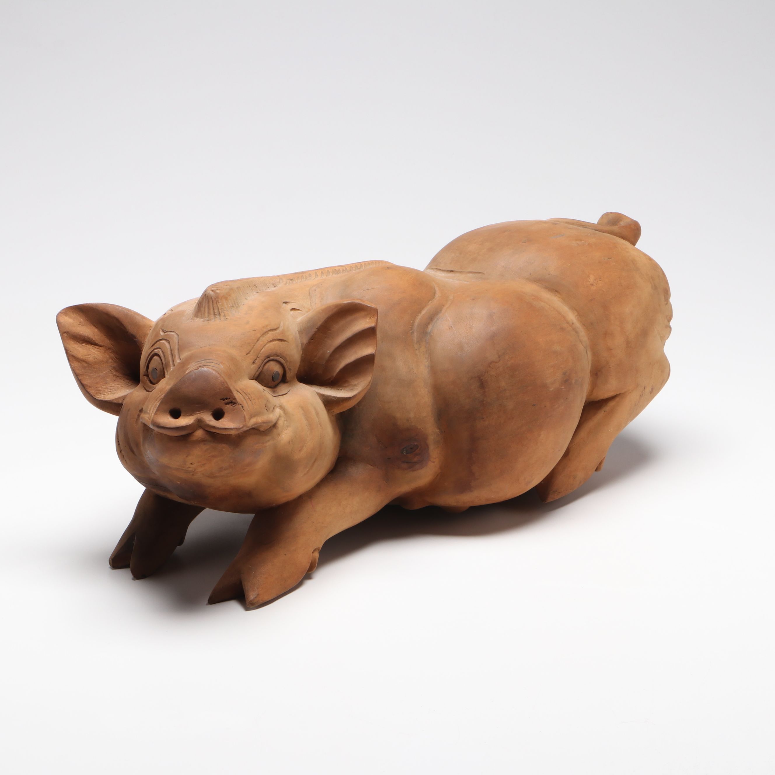 Indonesian Style Carved Wooden Pig