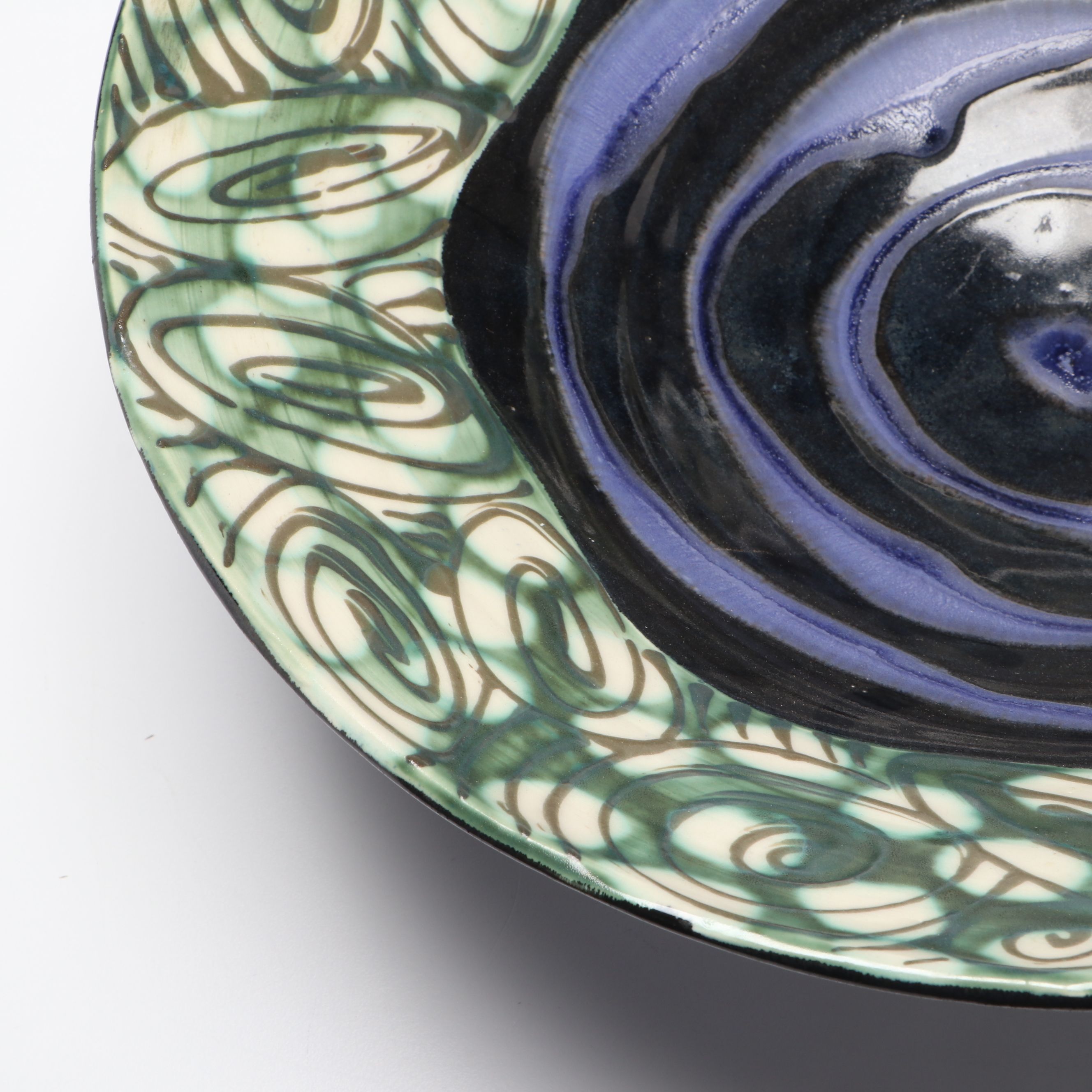 Decorated Slip Trail Ceramic Serving Bowl