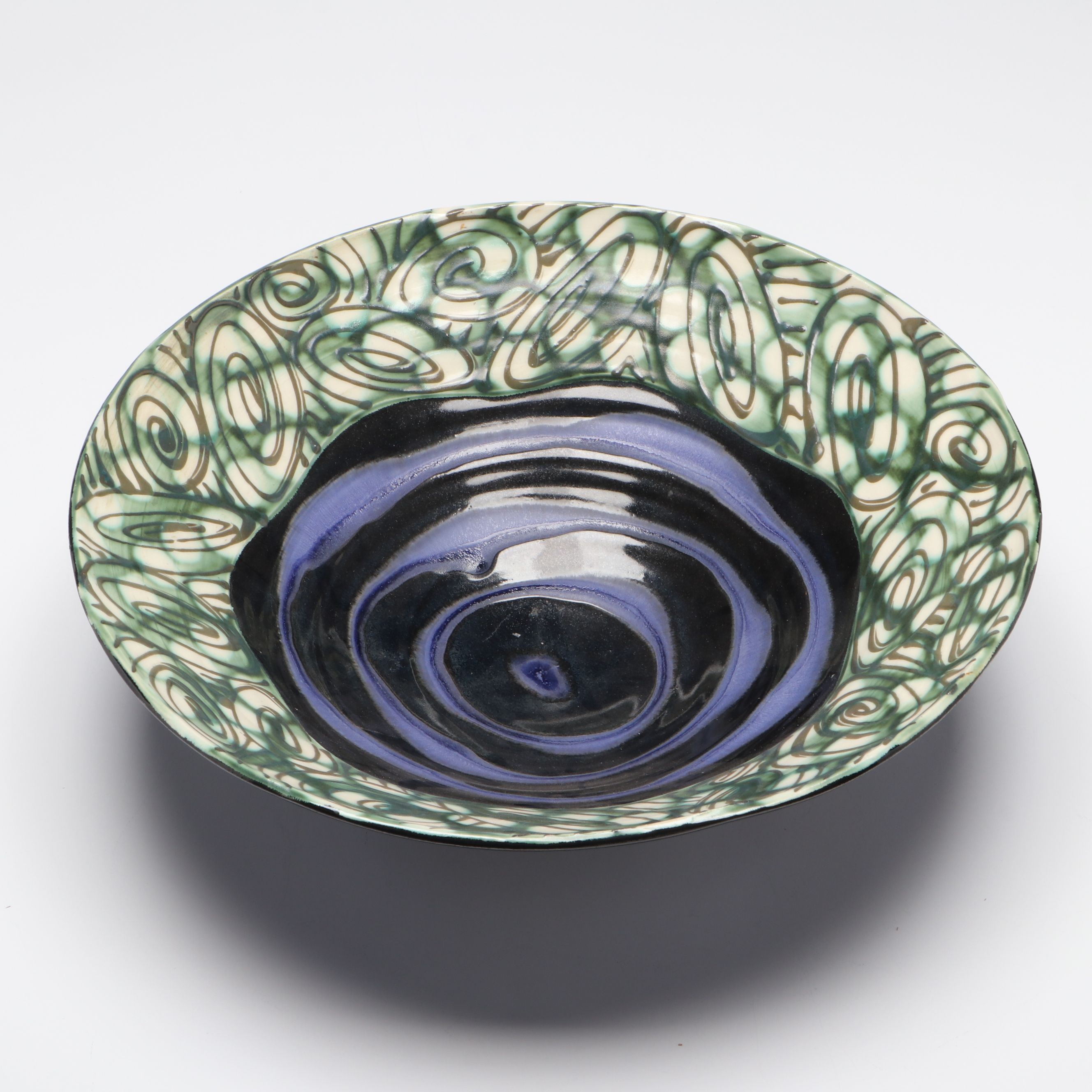 Decorated Slip Trail Ceramic Serving Bowl