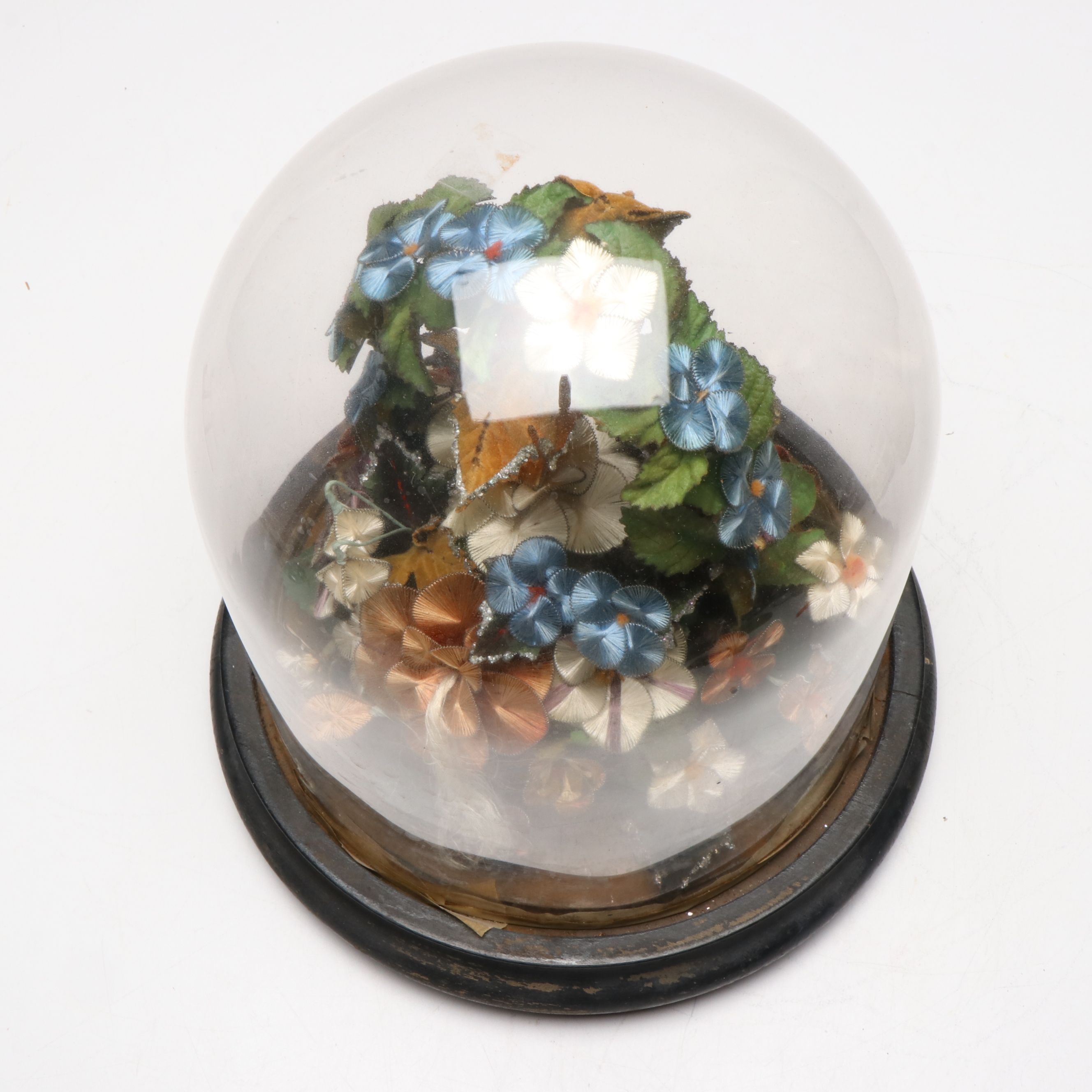 Victorian Style Cloche with Silk Wire Work Floral Bouquets