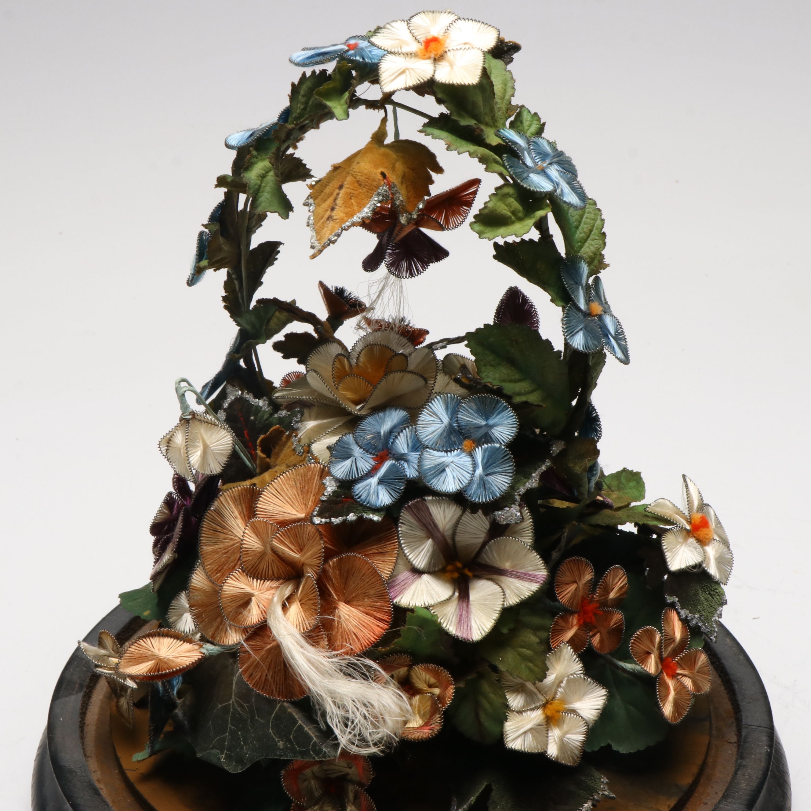 Victorian Style Cloche with Silk Wire Work Floral Bouquets