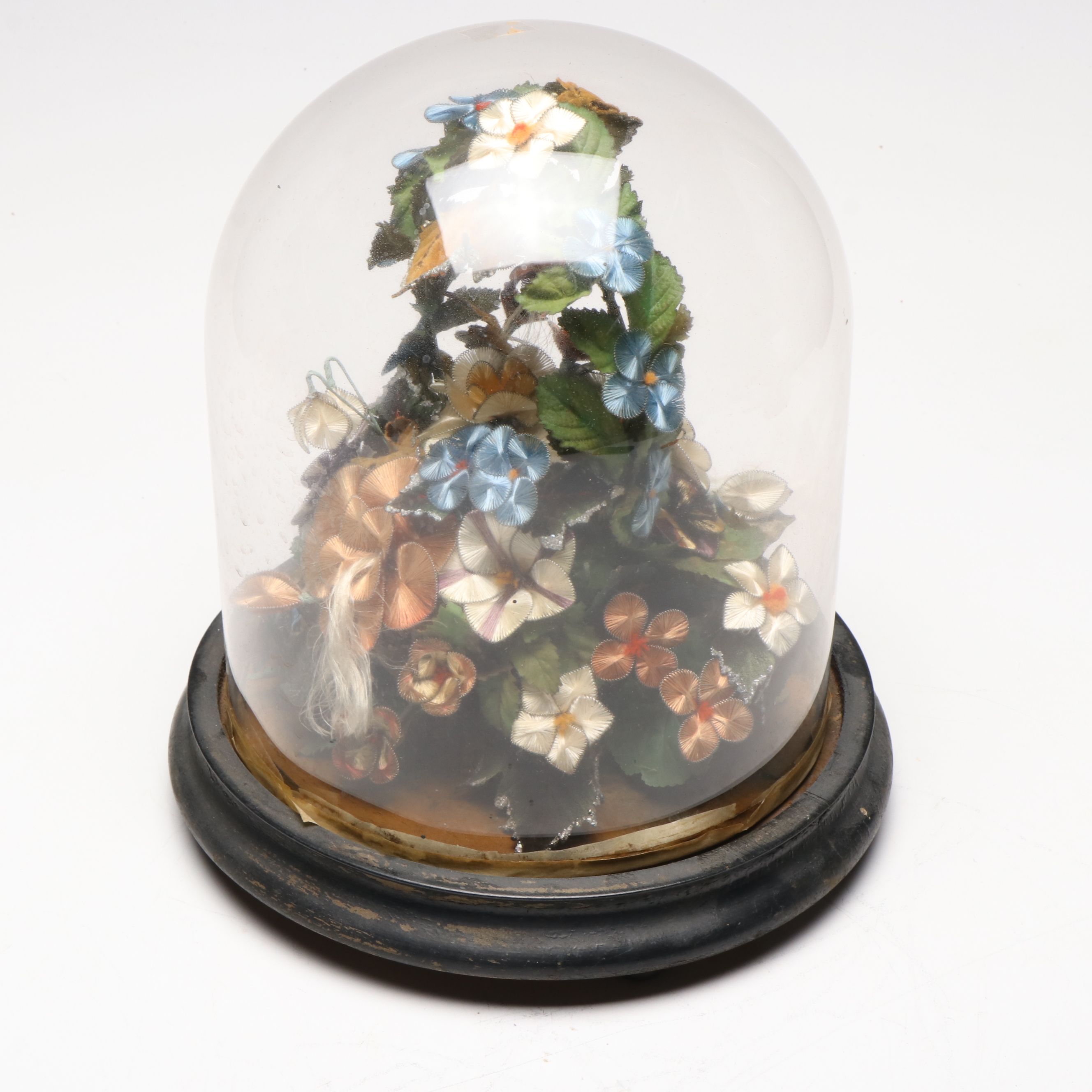 Victorian Style Cloche with Silk Wire Work Floral Bouquets