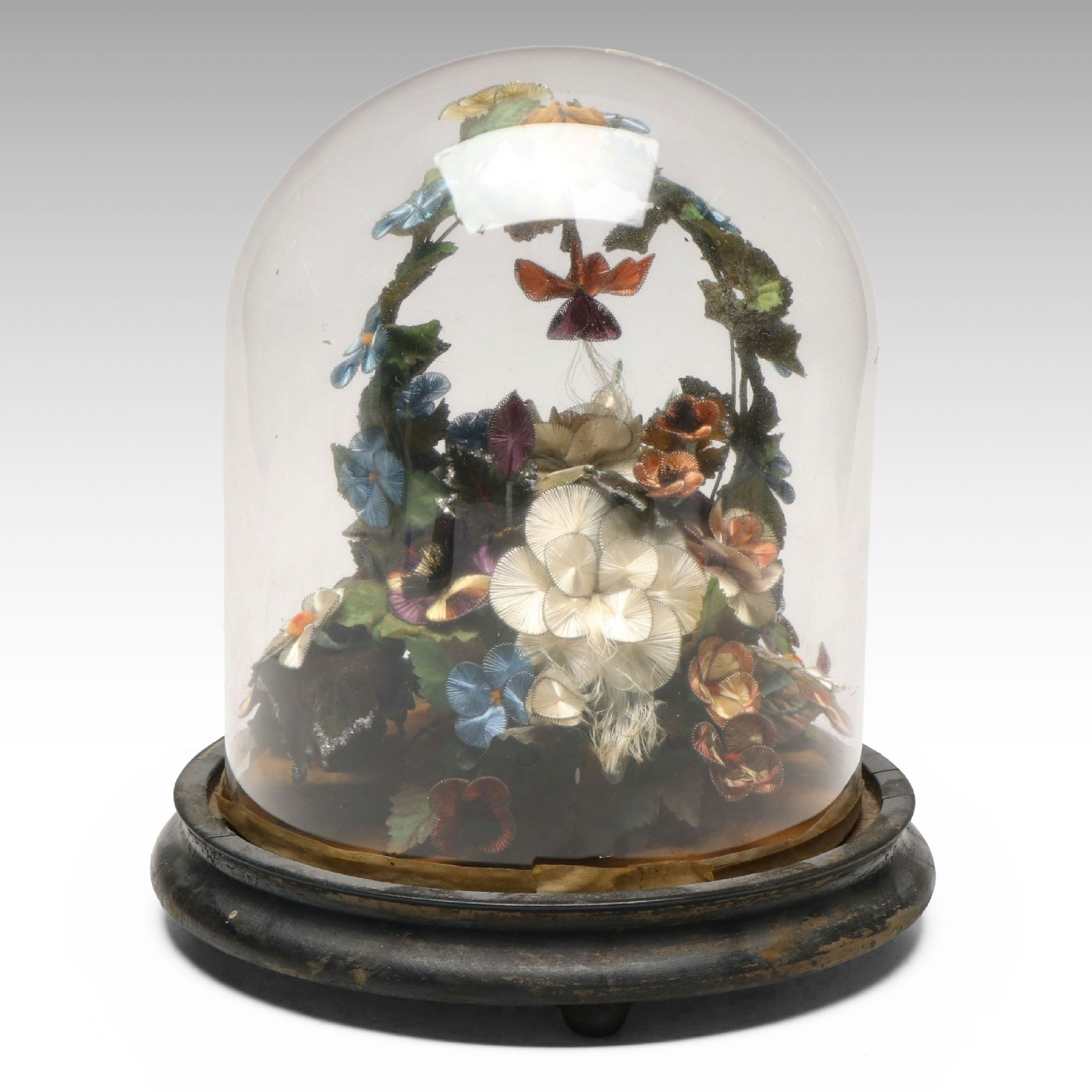 Victorian Style Cloche with Silk Wire Work Floral Bouquets