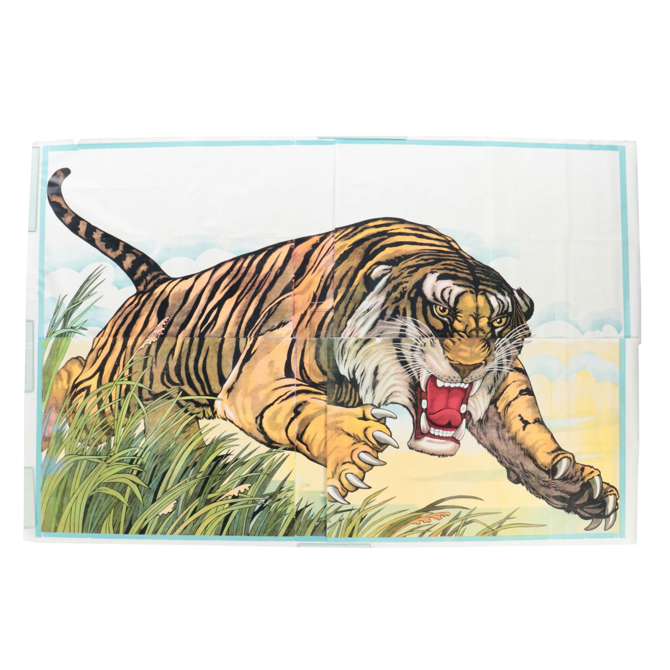 Chromolithograph Circus Poster With Pouncing Tiger, Early to Mid-20th Century