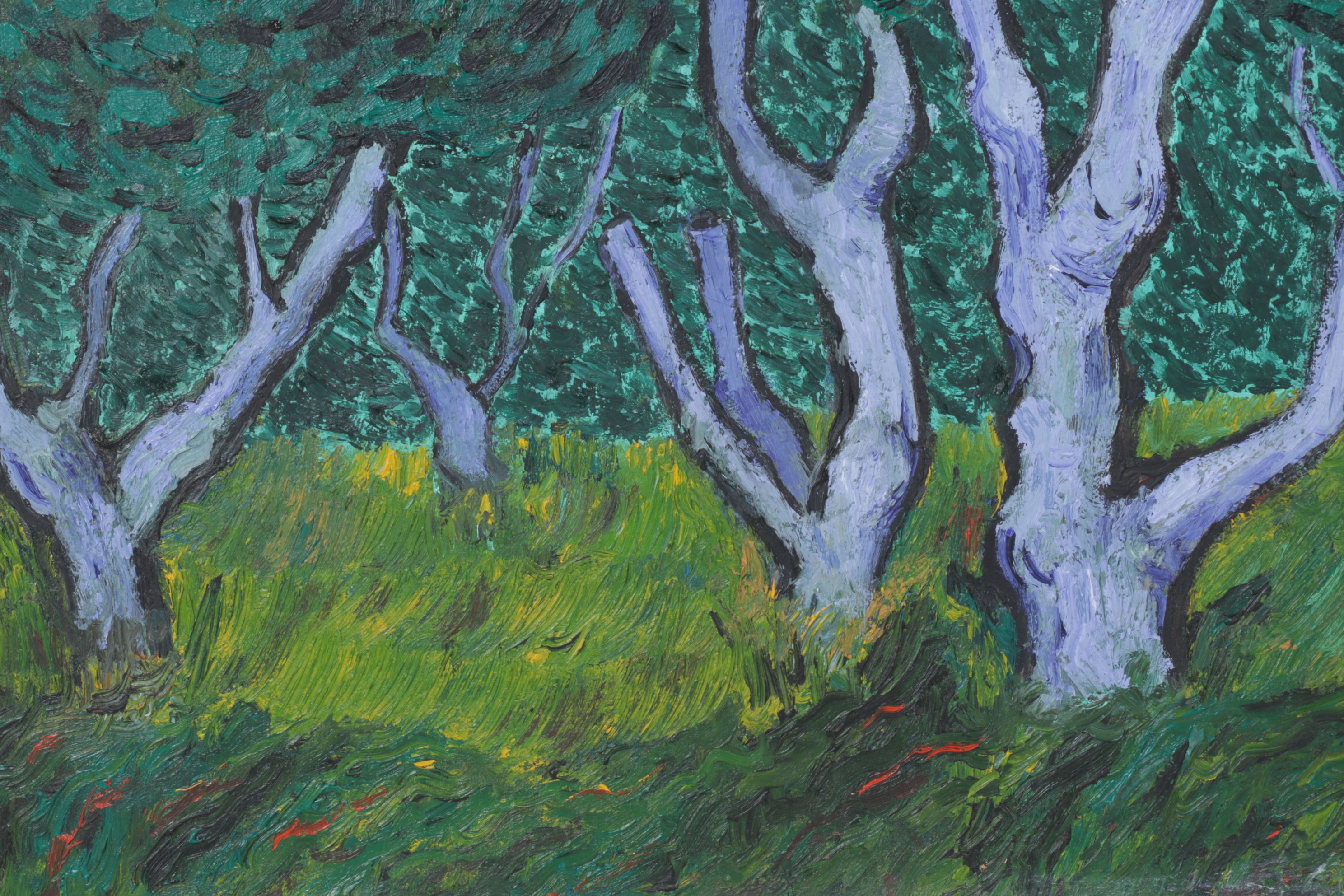Impressionistic Style Impasto Oil Painting of Forest Landscape, 1981