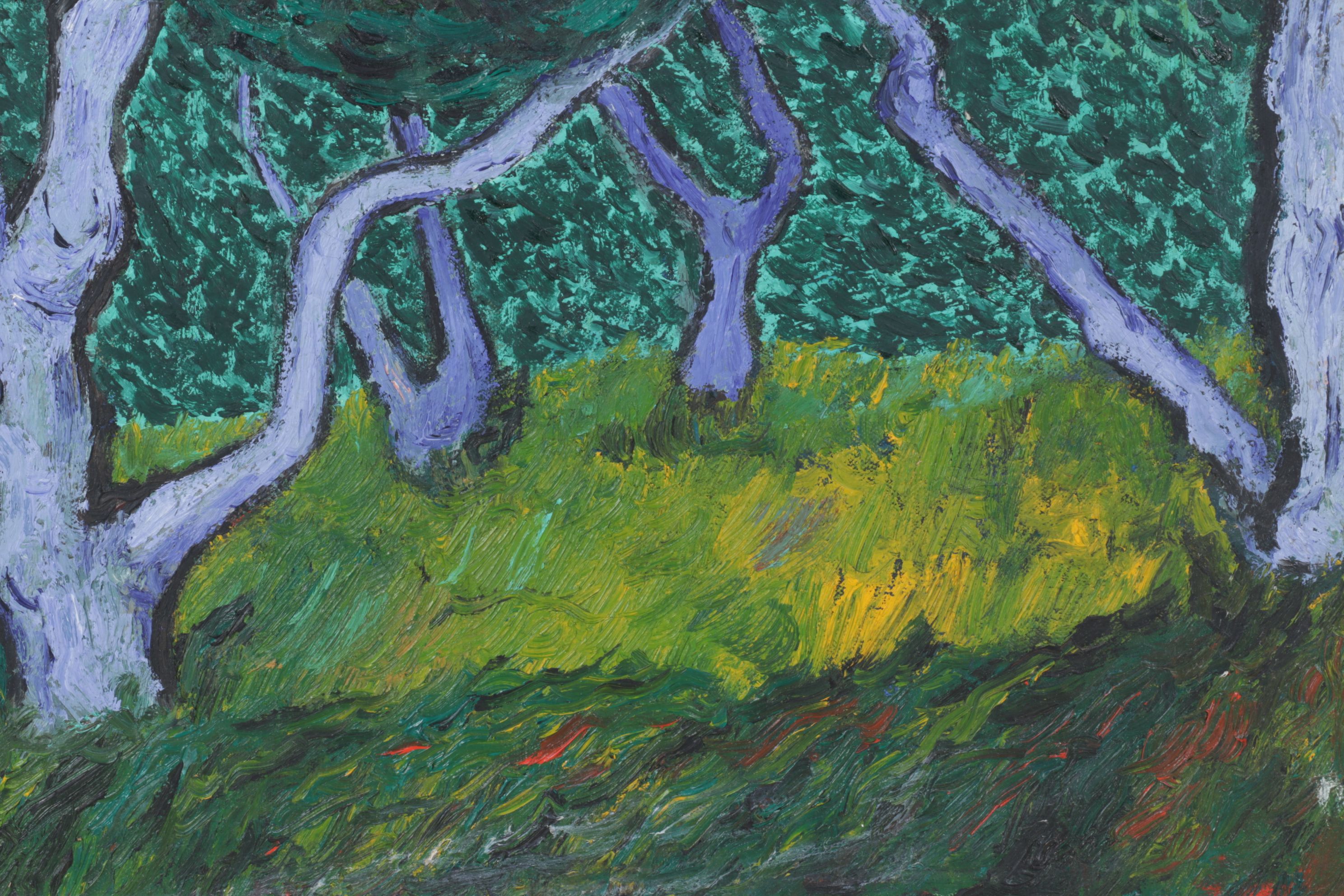 Impressionistic Style Impasto Oil Painting of Forest Landscape, 1981