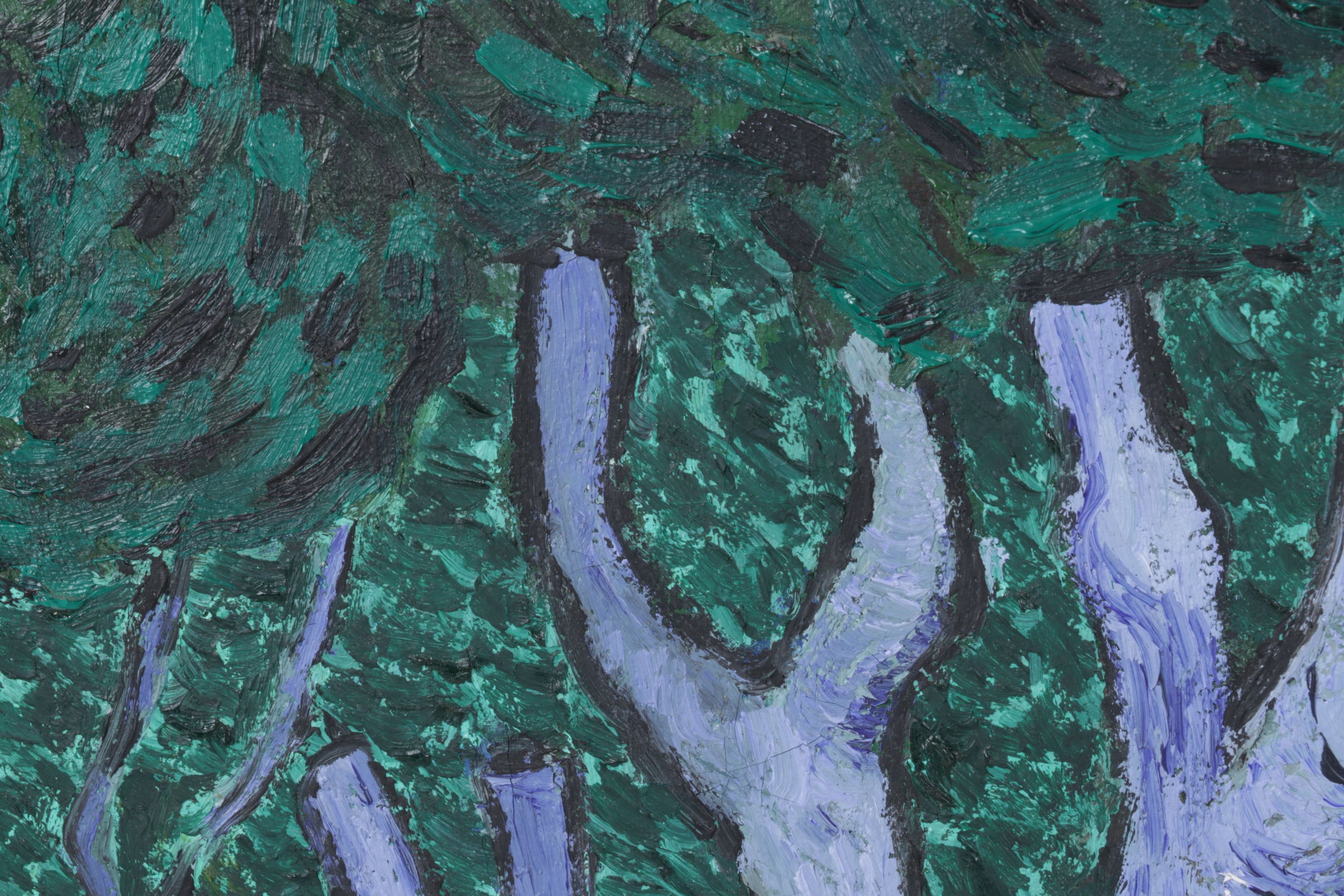 Impressionistic Style Impasto Oil Painting of Forest Landscape, 1981