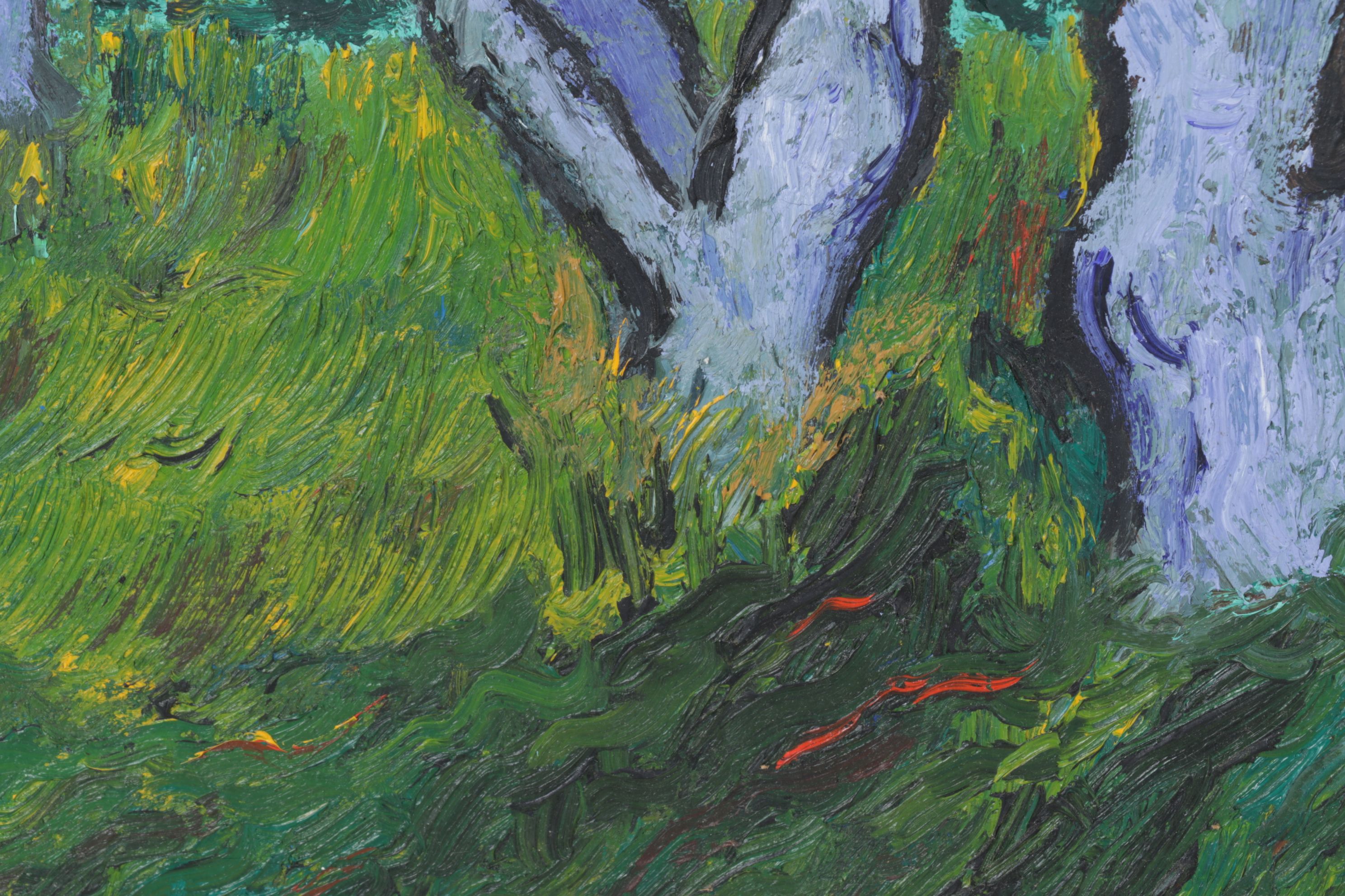 Impressionistic Style Impasto Oil Painting of Forest Landscape, 1981